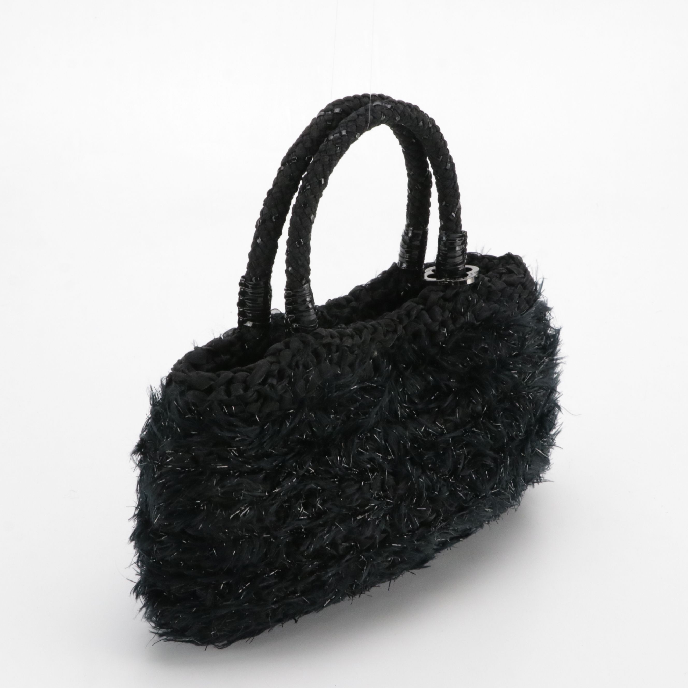 Anteprima Braided and Woven Textile Handbag in Black/Metallic