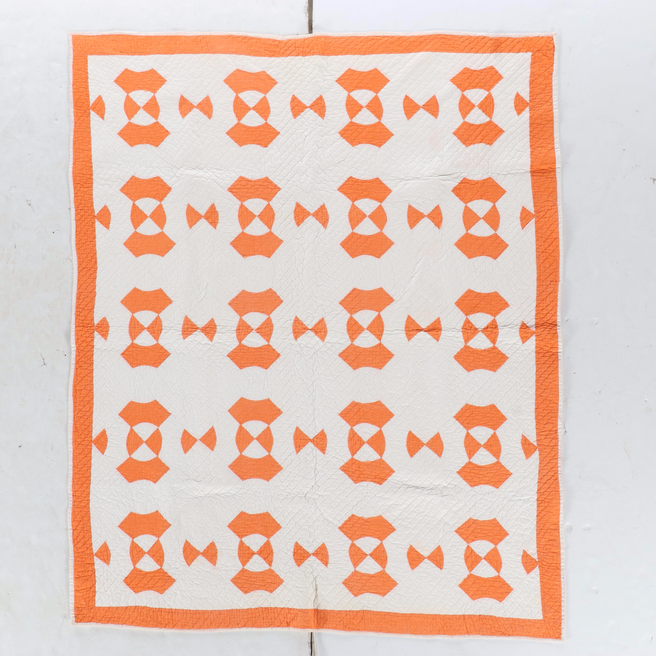 Hand-Pieced "Rose of Sharon" and "Double Wedding Ring" with Other Cotton Quilt