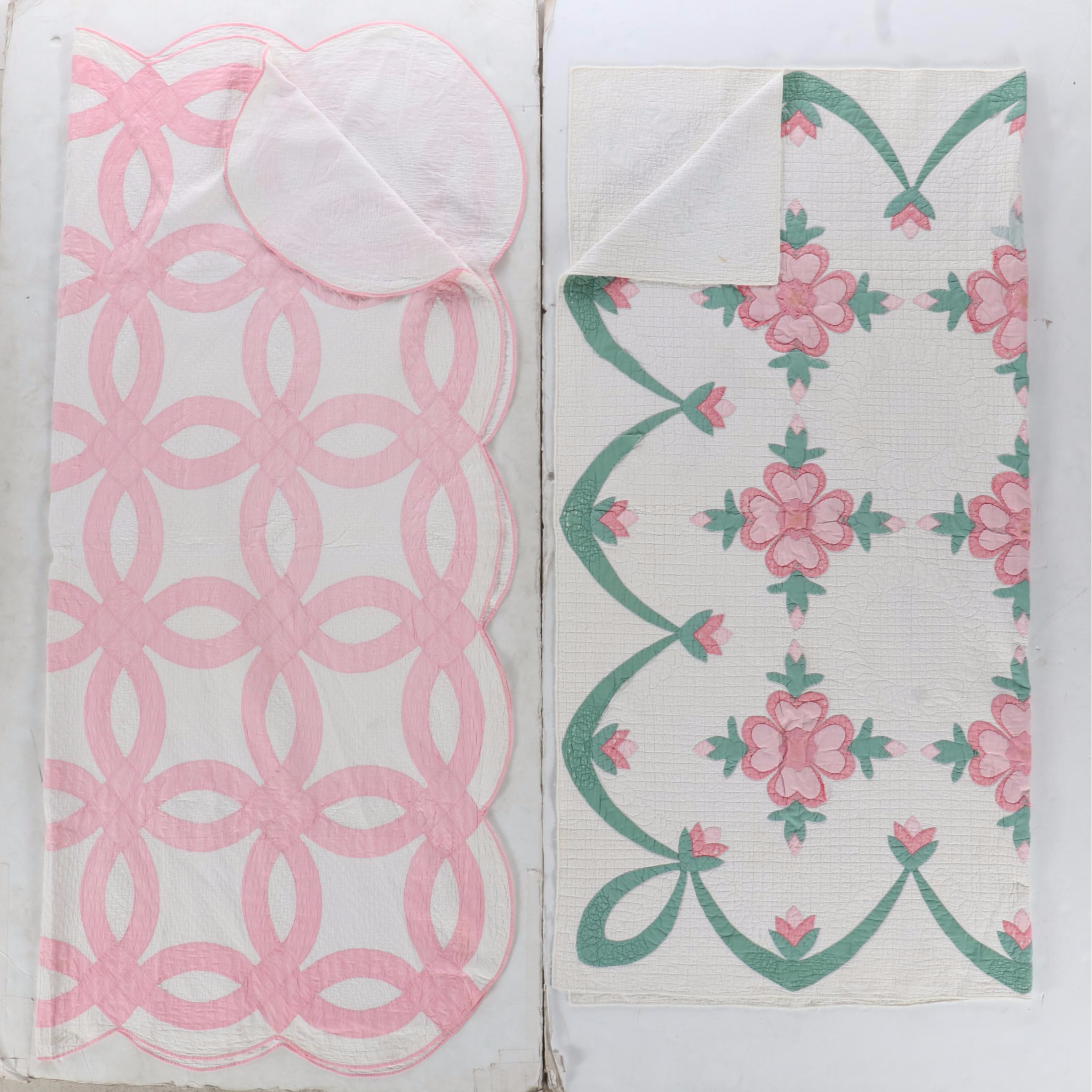 Hand-Pieced "Rose of Sharon" and "Double Wedding Ring" with Other Cotton Quilt