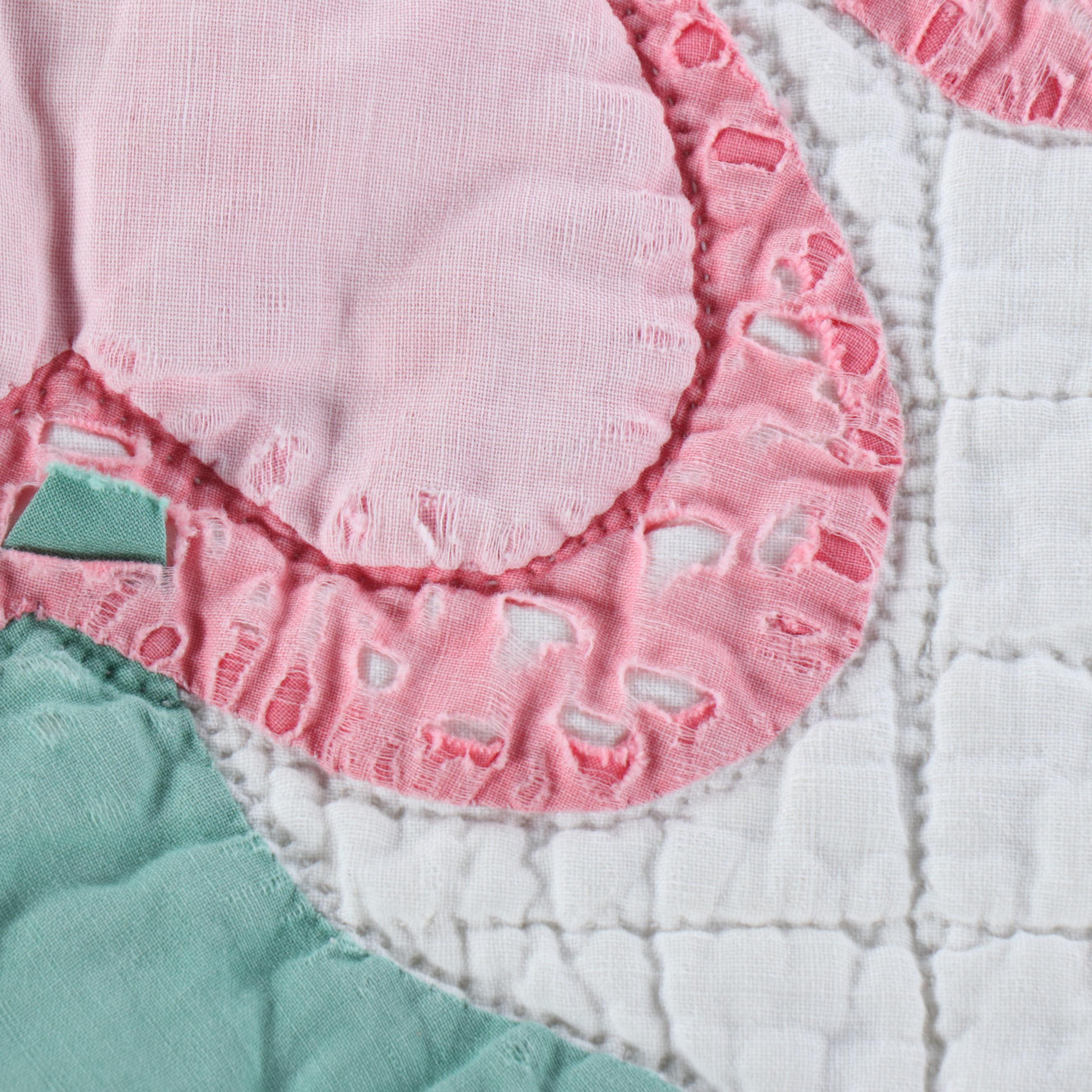 Hand-Pieced "Rose of Sharon" and "Double Wedding Ring" with Other Cotton Quilt
