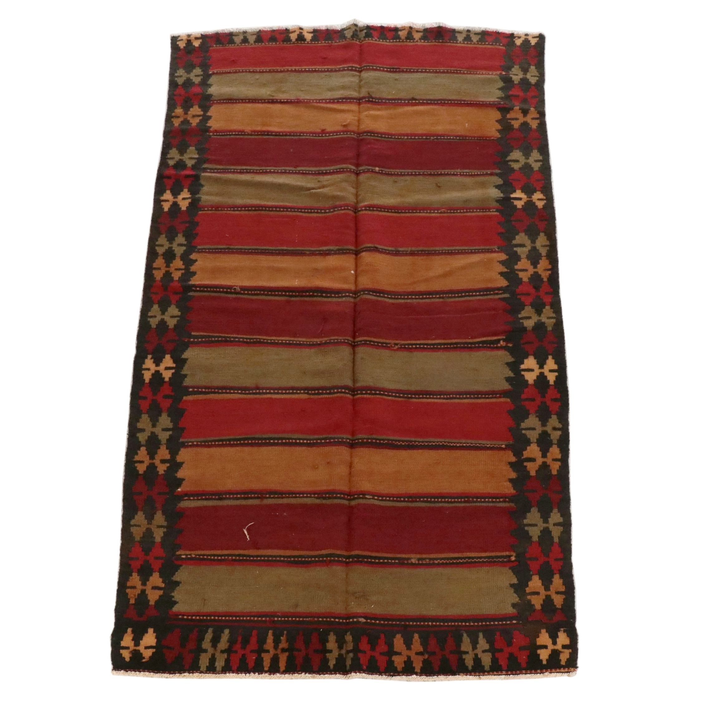 5'4 x 9'11 Handwoven Turkish Bergama Style Striped Kilim Area Rug