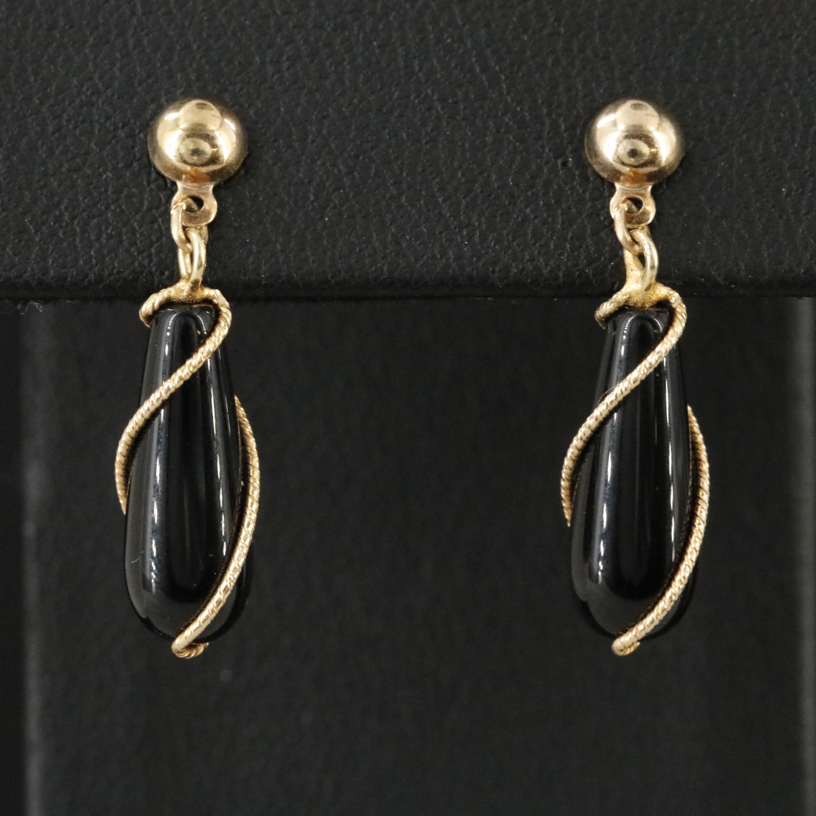 14K Black Onyx Drop Earrings