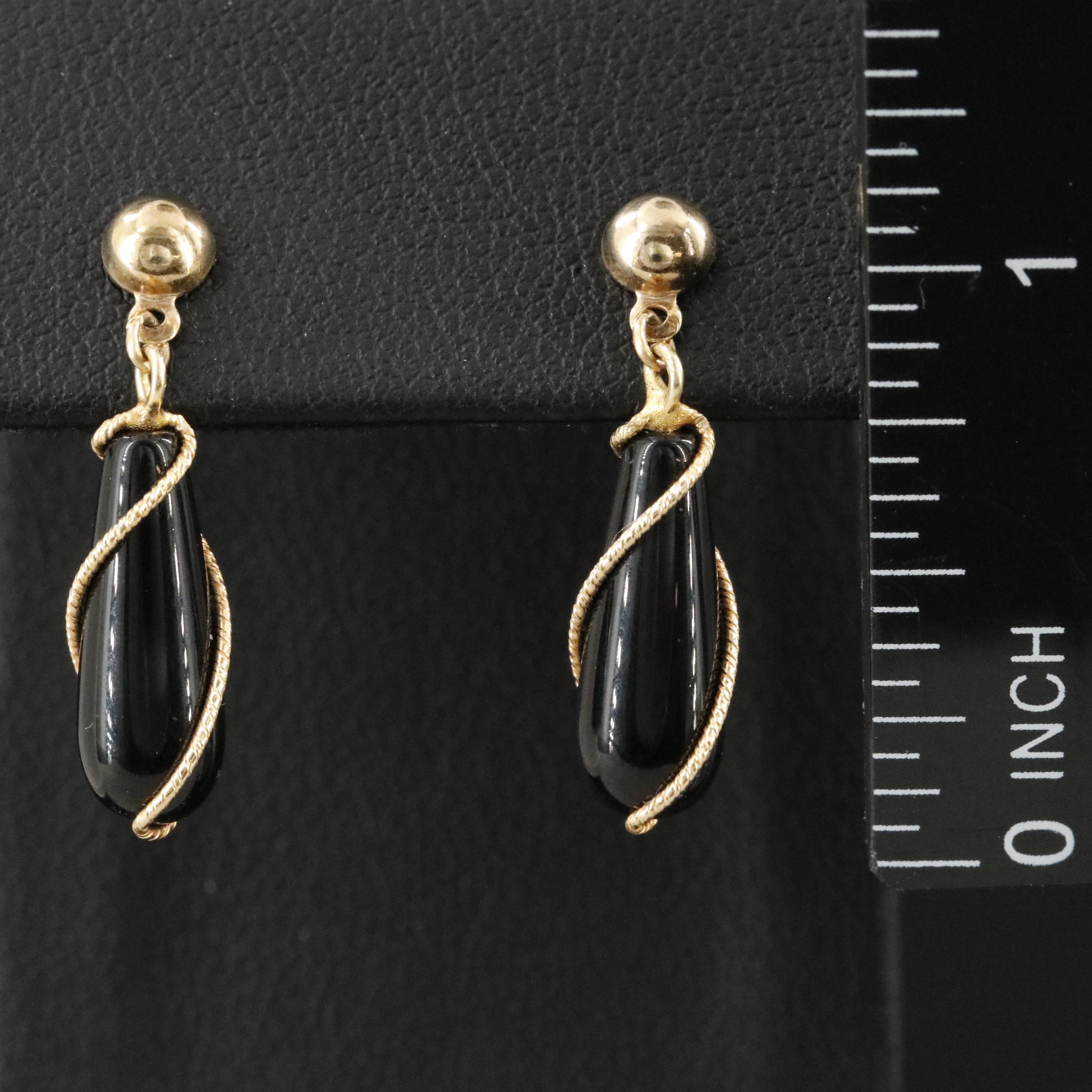 14K Black Onyx Drop Earrings