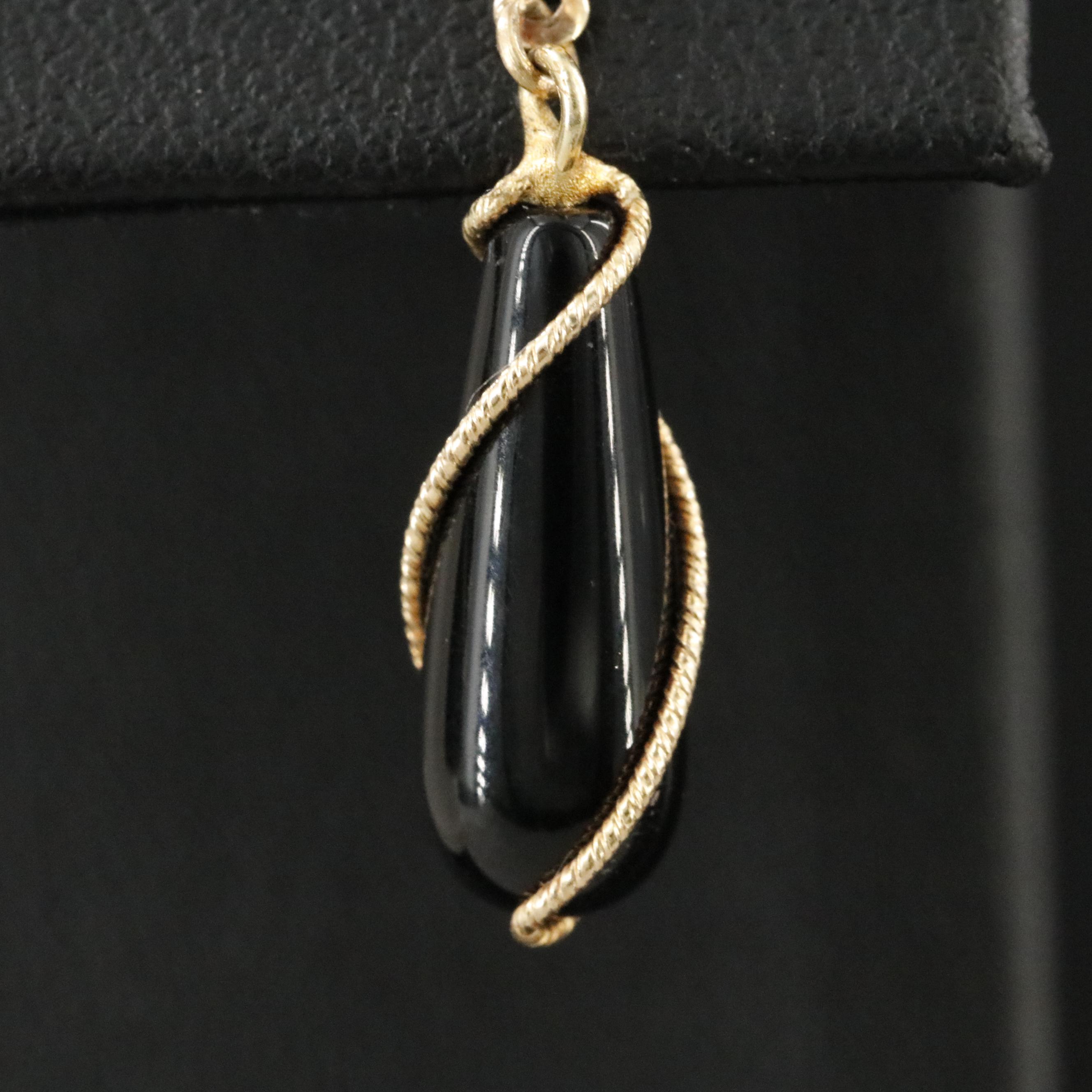 14K Black Onyx Drop Earrings