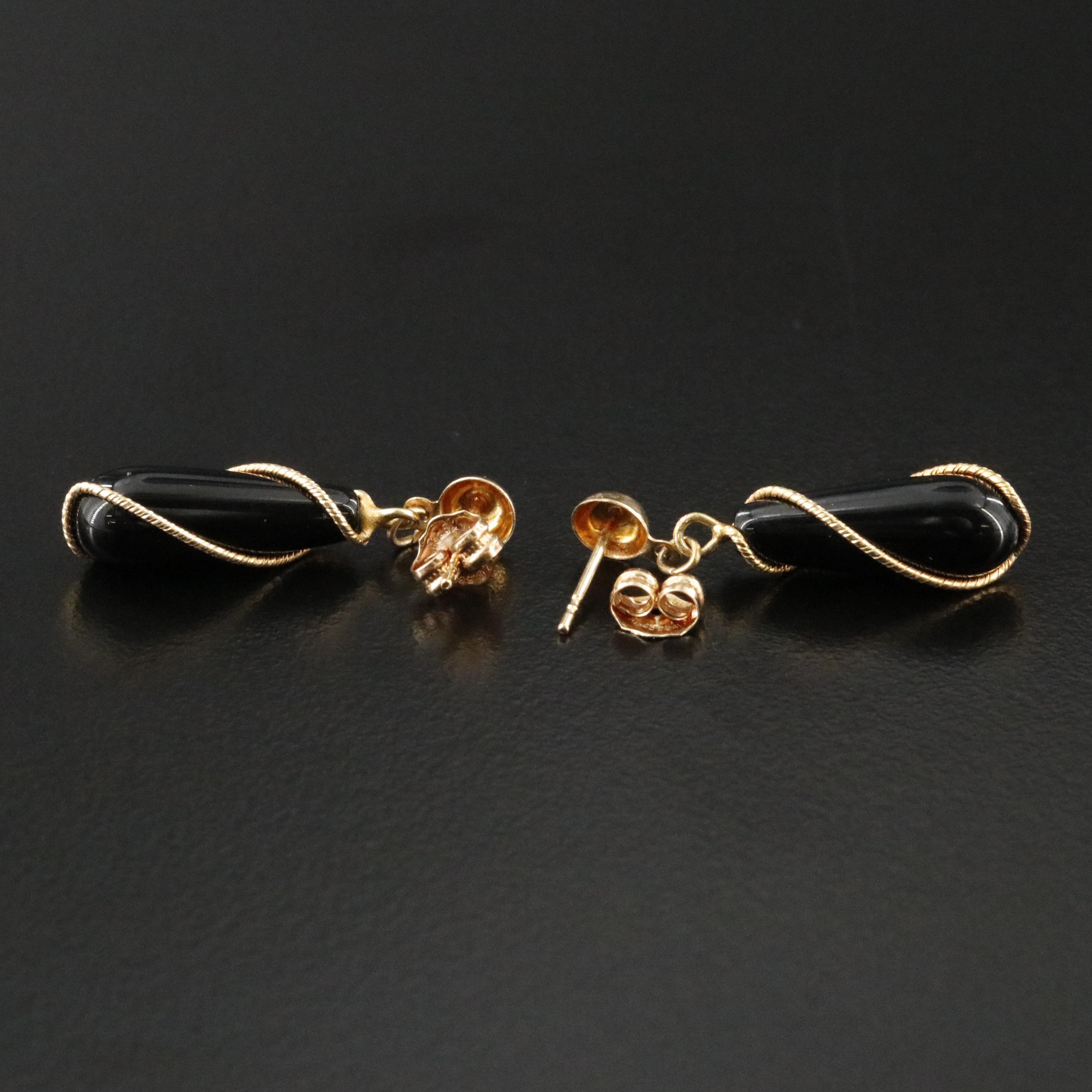 14K Black Onyx Drop Earrings