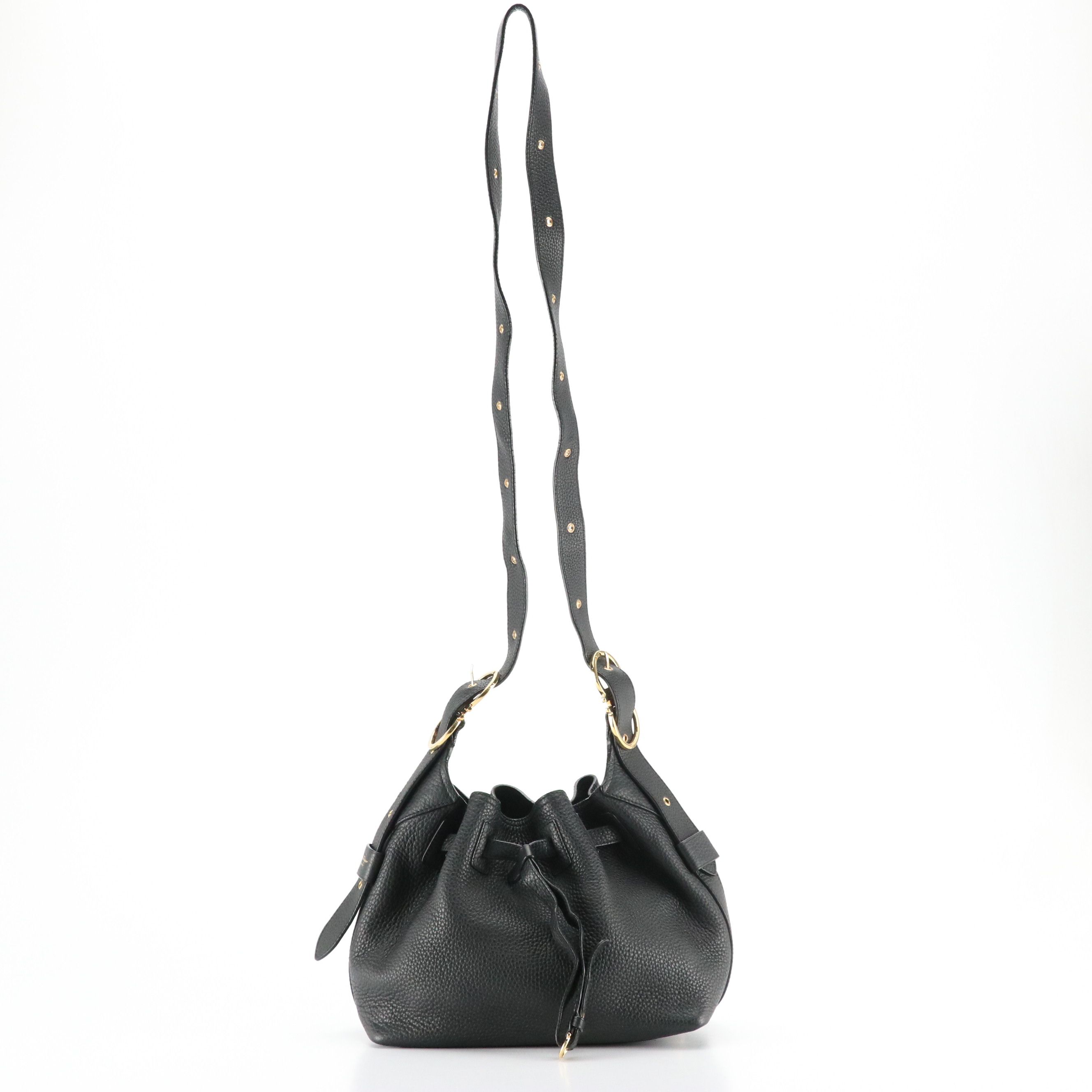 Salvatore Ferragamo Black Grain Leather Drawstring Crossbody Bag