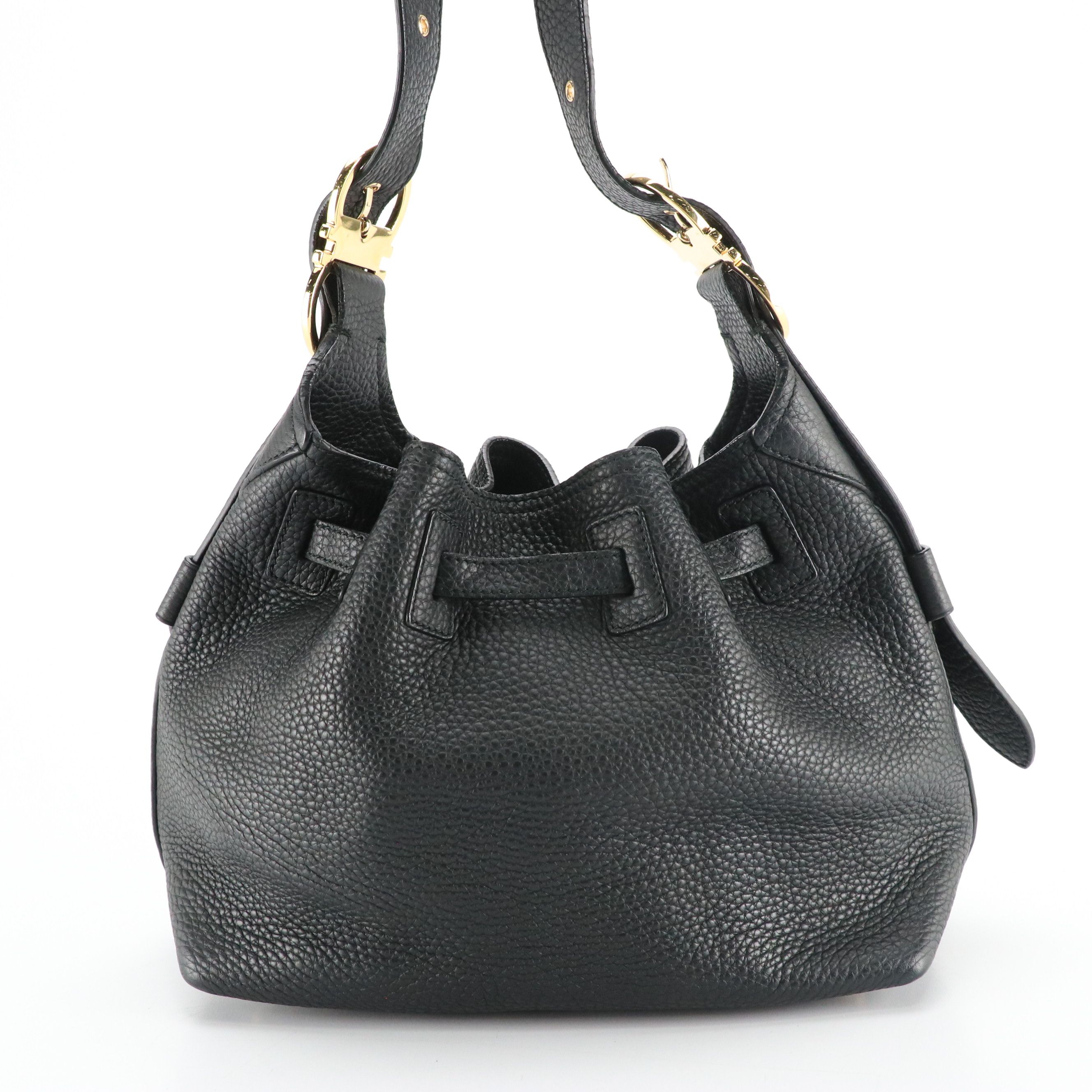 Salvatore Ferragamo Black Grain Leather Drawstring Crossbody Bag
