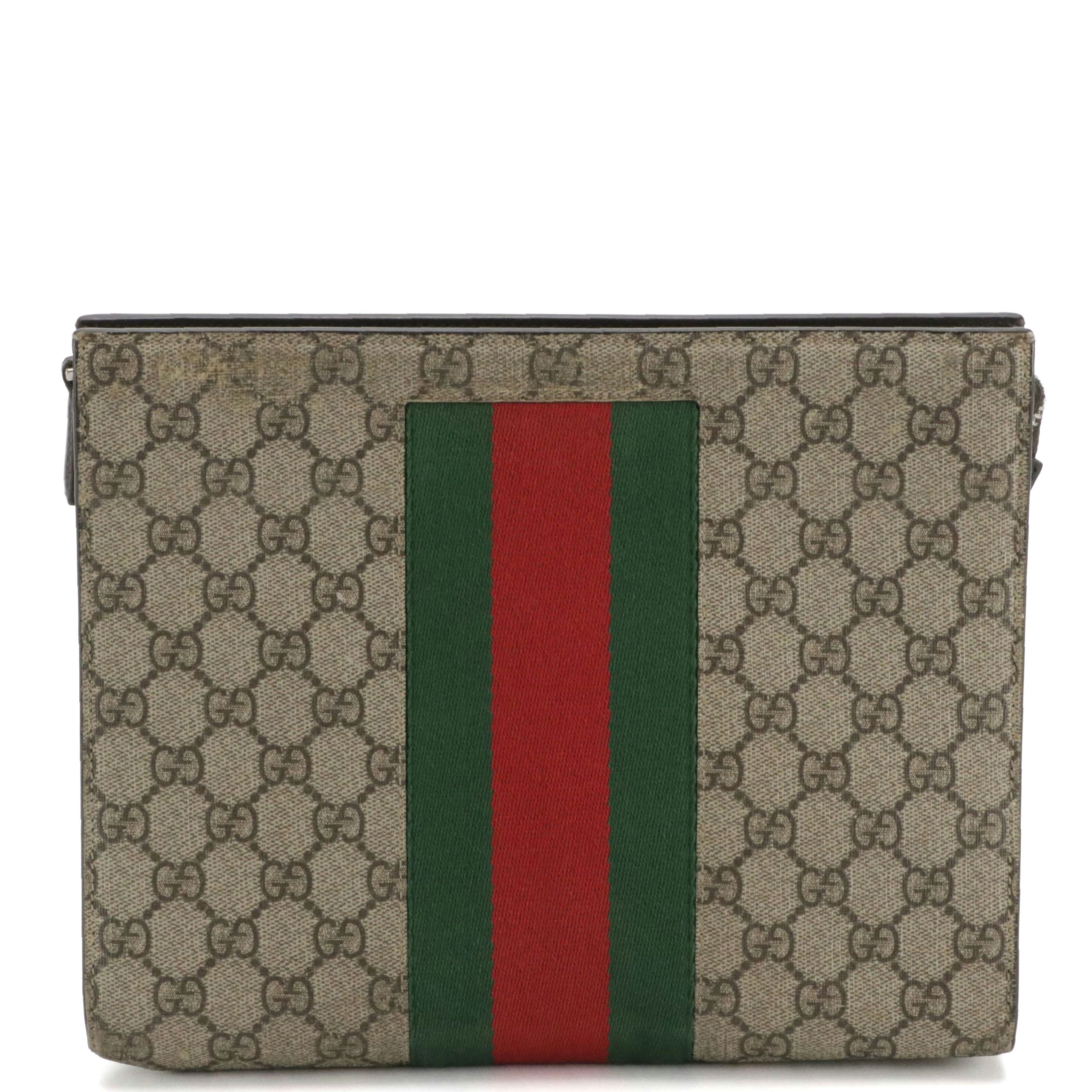 Gucci GG Supreme Canvas and Web Stripe Zip Pouch