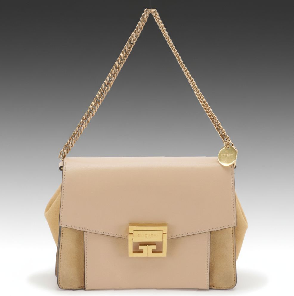 Givenchy GV3 Small Crossbody Bag in Nude Goatskin and Tan Suede