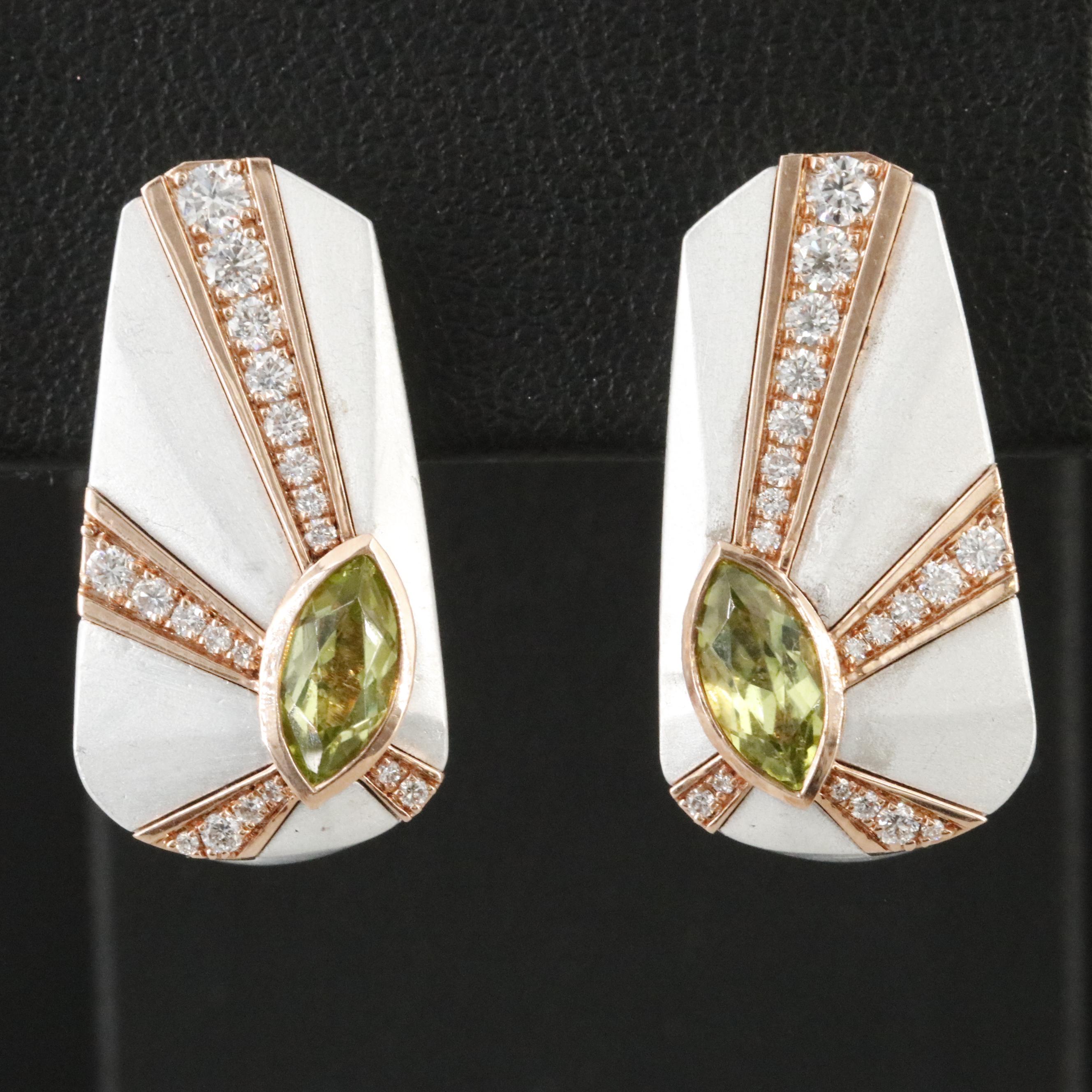 18K Two-Tone Peridot and 1.24 CTW Lab Grown Diamond J Hoop Earrings