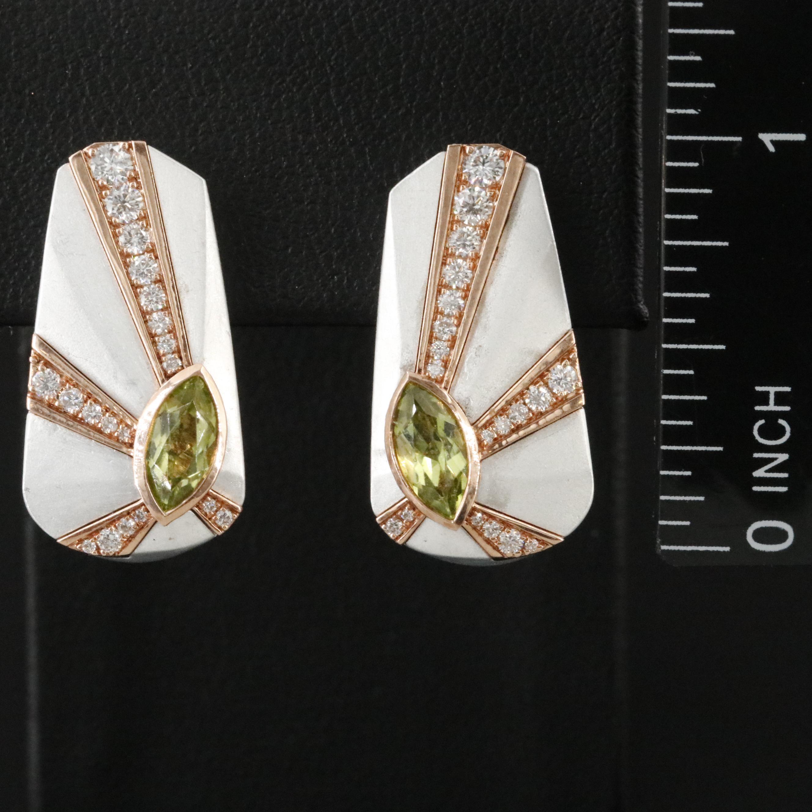 18K Two-Tone Peridot and 1.24 CTW Lab Grown Diamond J Hoop Earrings