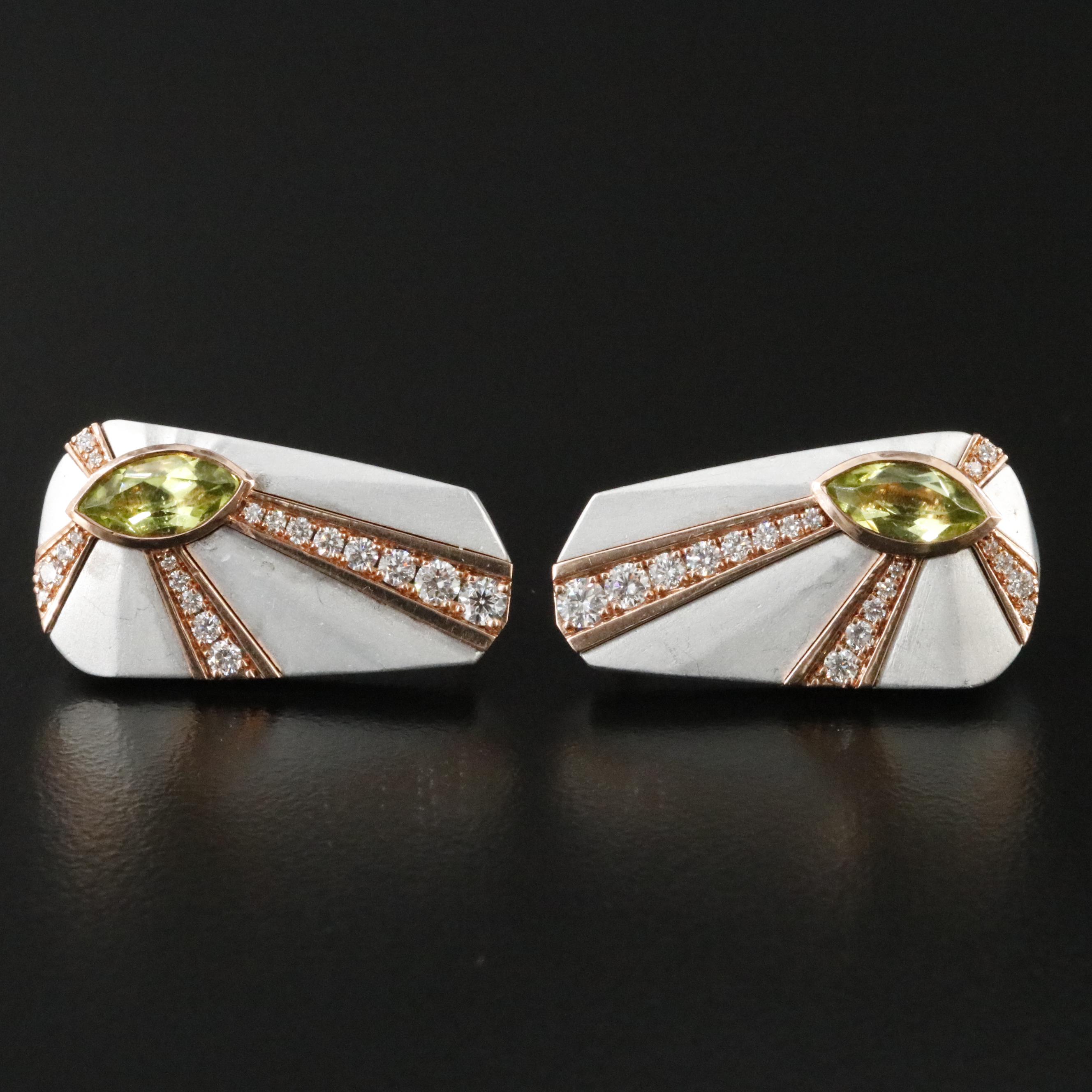 18K Two-Tone Peridot and 1.24 CTW Lab Grown Diamond J Hoop Earrings