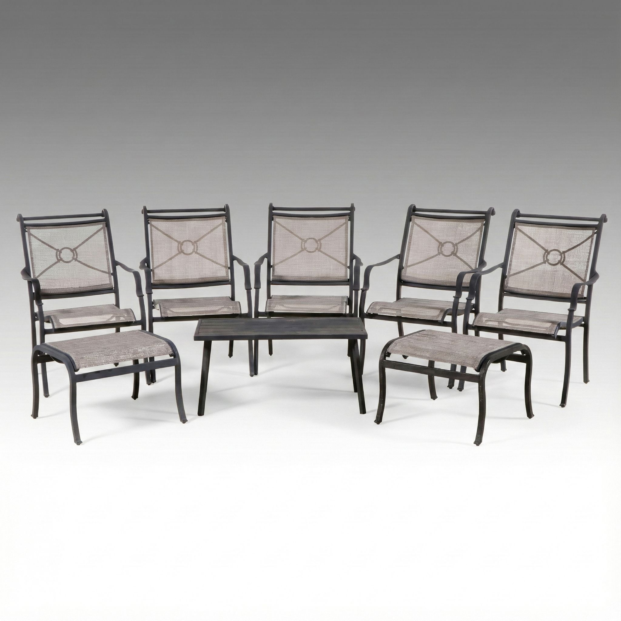 Garden Treasure Aluminum and Polypropylene Armchairs & Footstools, Coffee Table