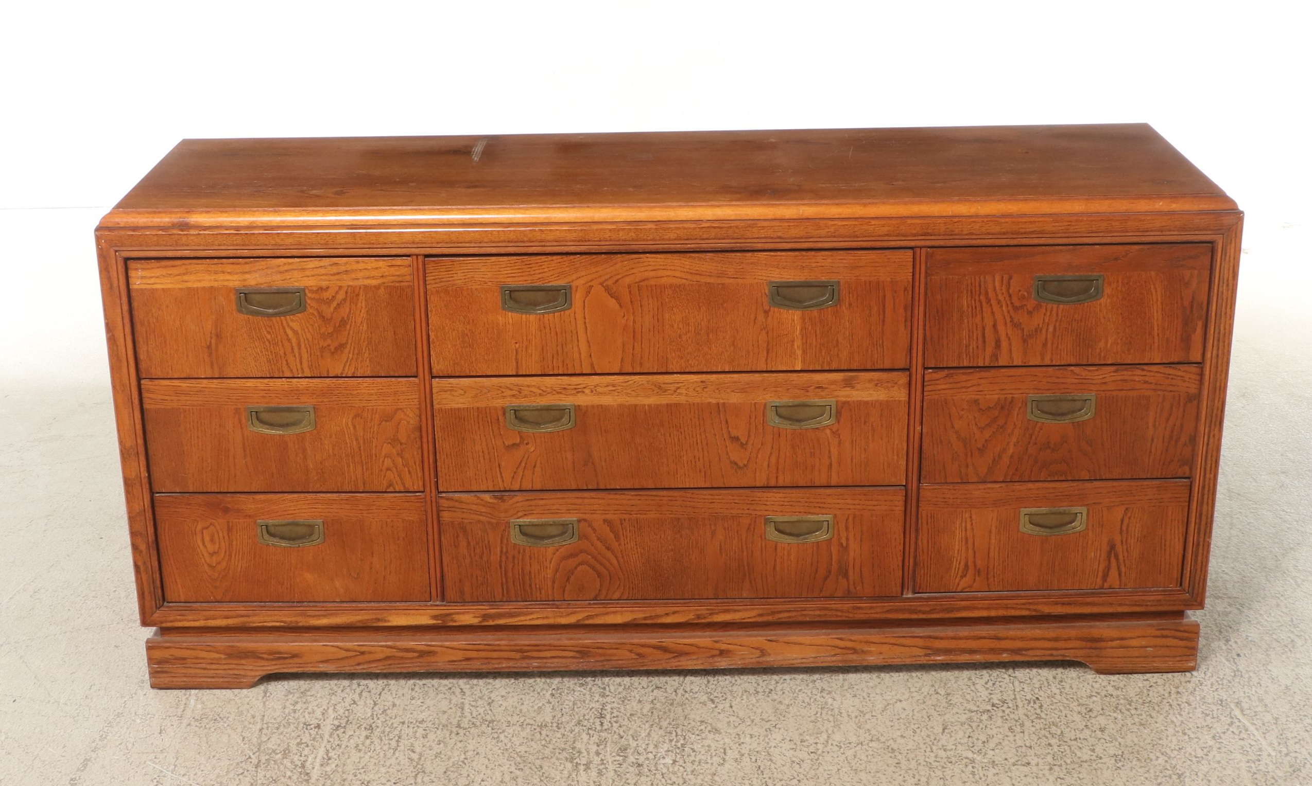 Bassett Mid Century Modern Campaign Style Oak Dresser