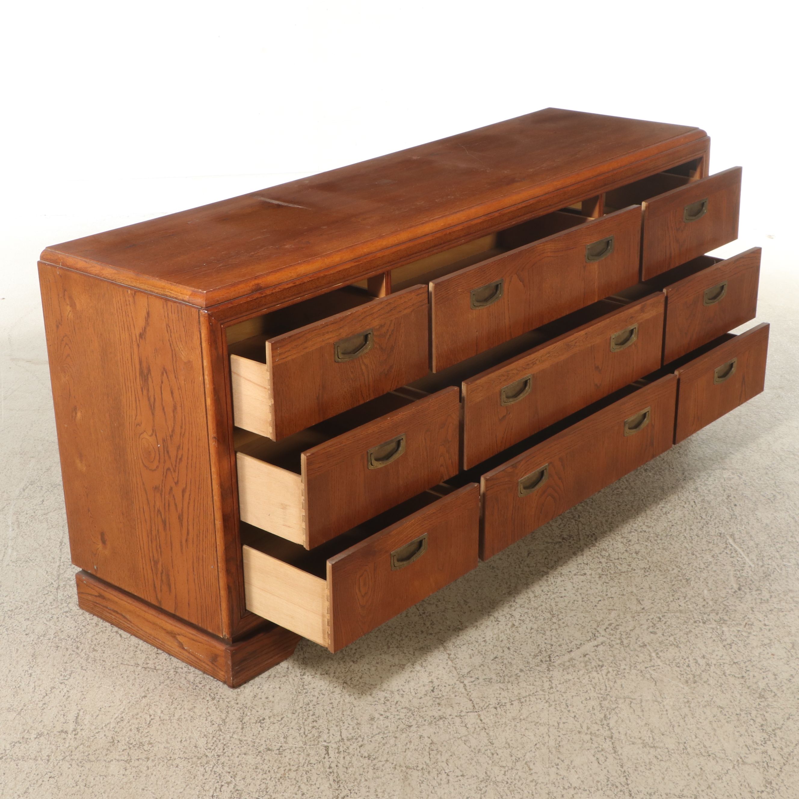 Bassett Mid Century Modern Campaign Style Oak Dresser