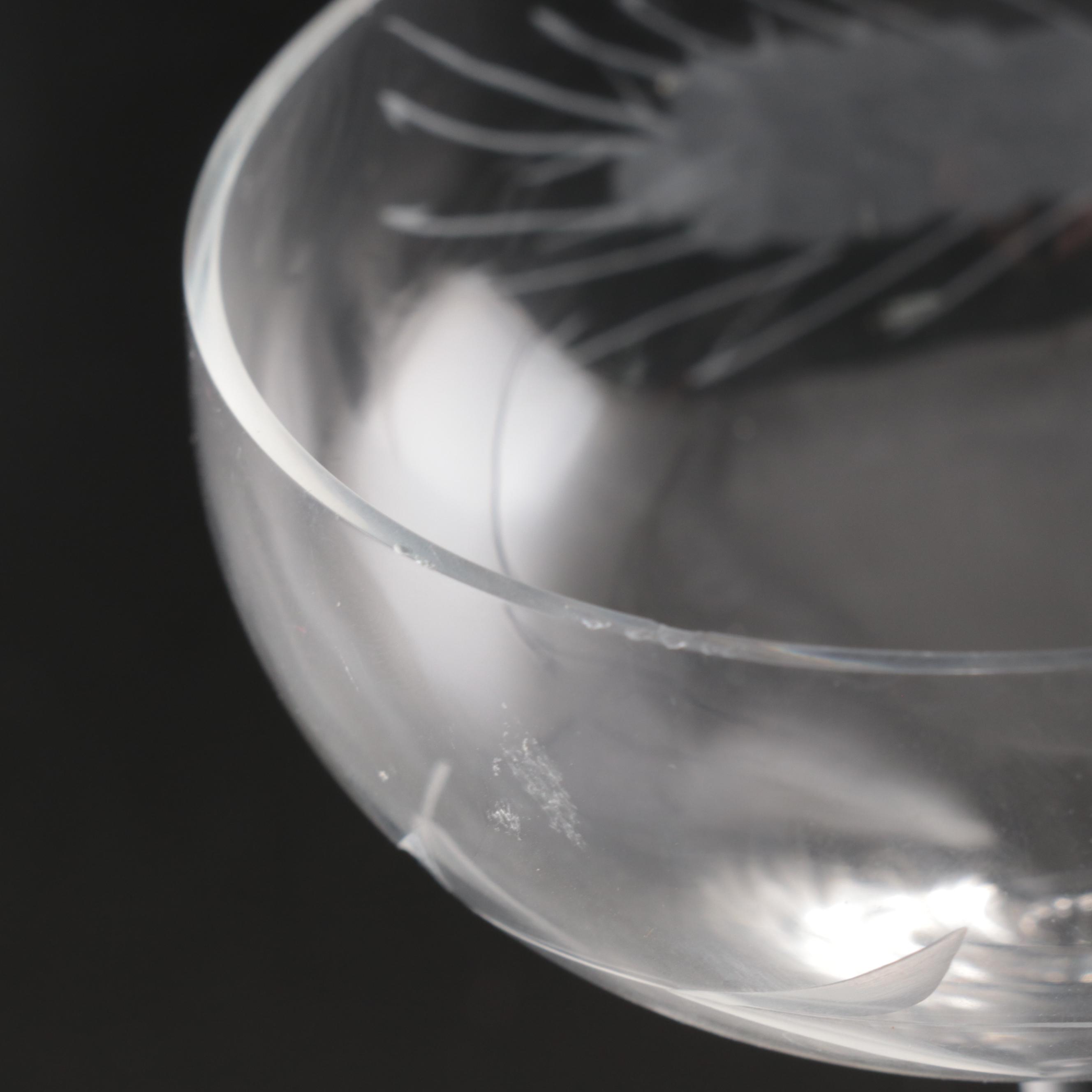 Etched Wheat Champagne Coupes and Other Stemware, Mid-20th Century