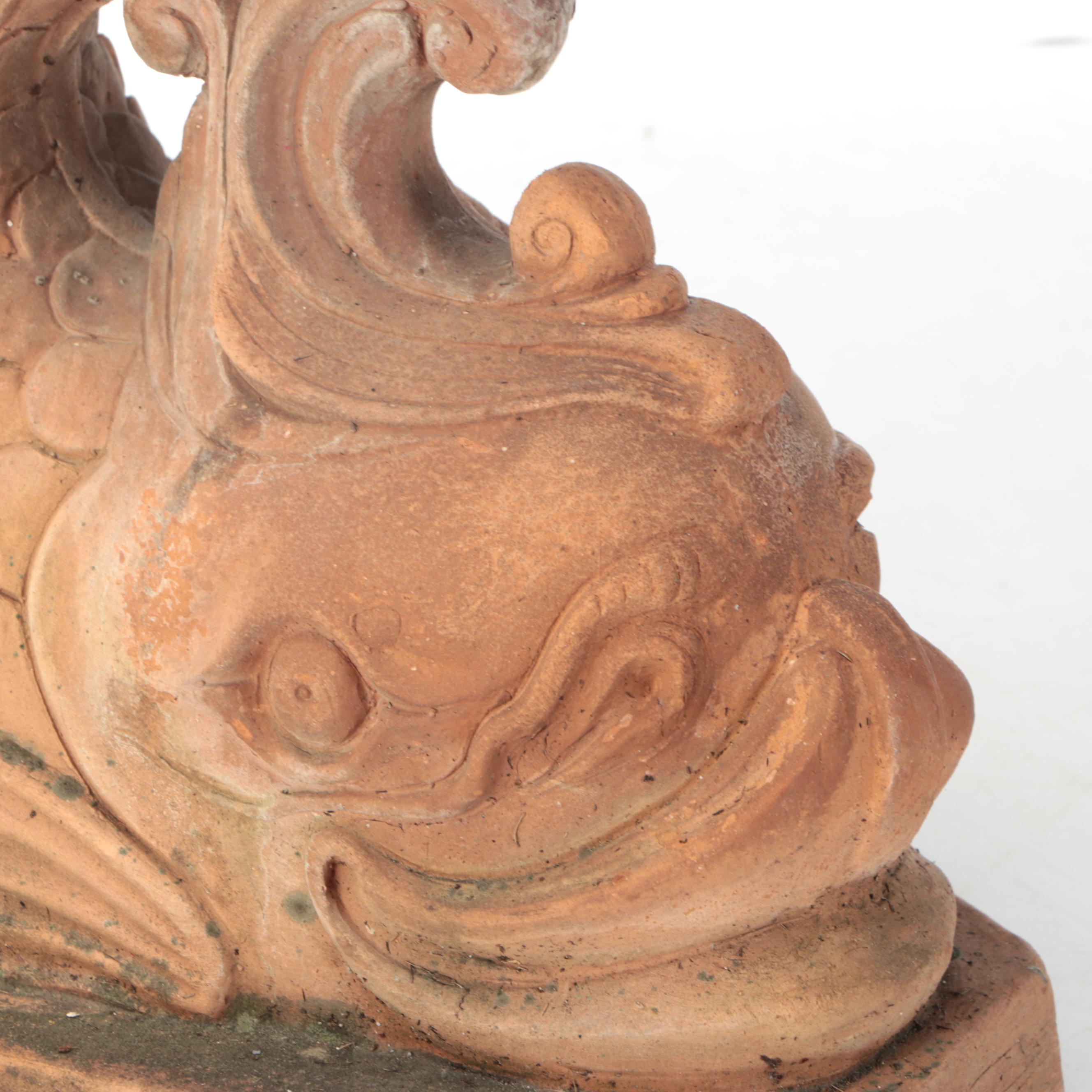 Italianate Terracotta Dolphin Garden Planter, Vintage