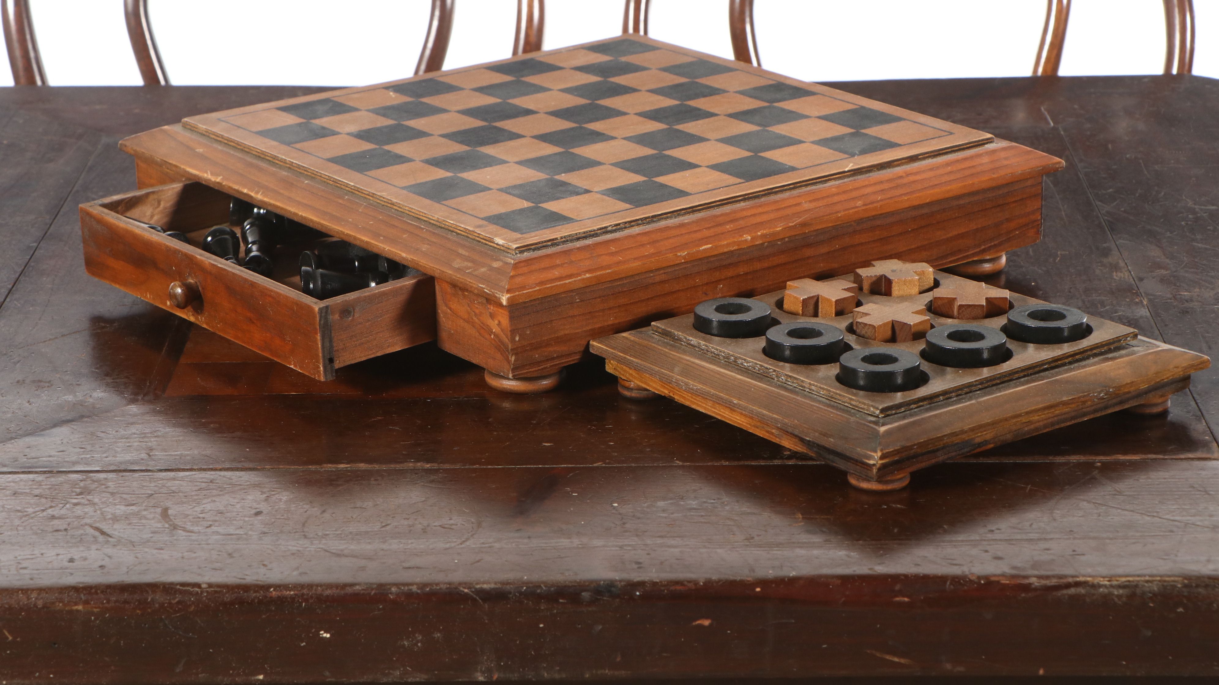 Kling Furniture Walnut Finish Games Table with Bentwood and Cane Bistro Chairs