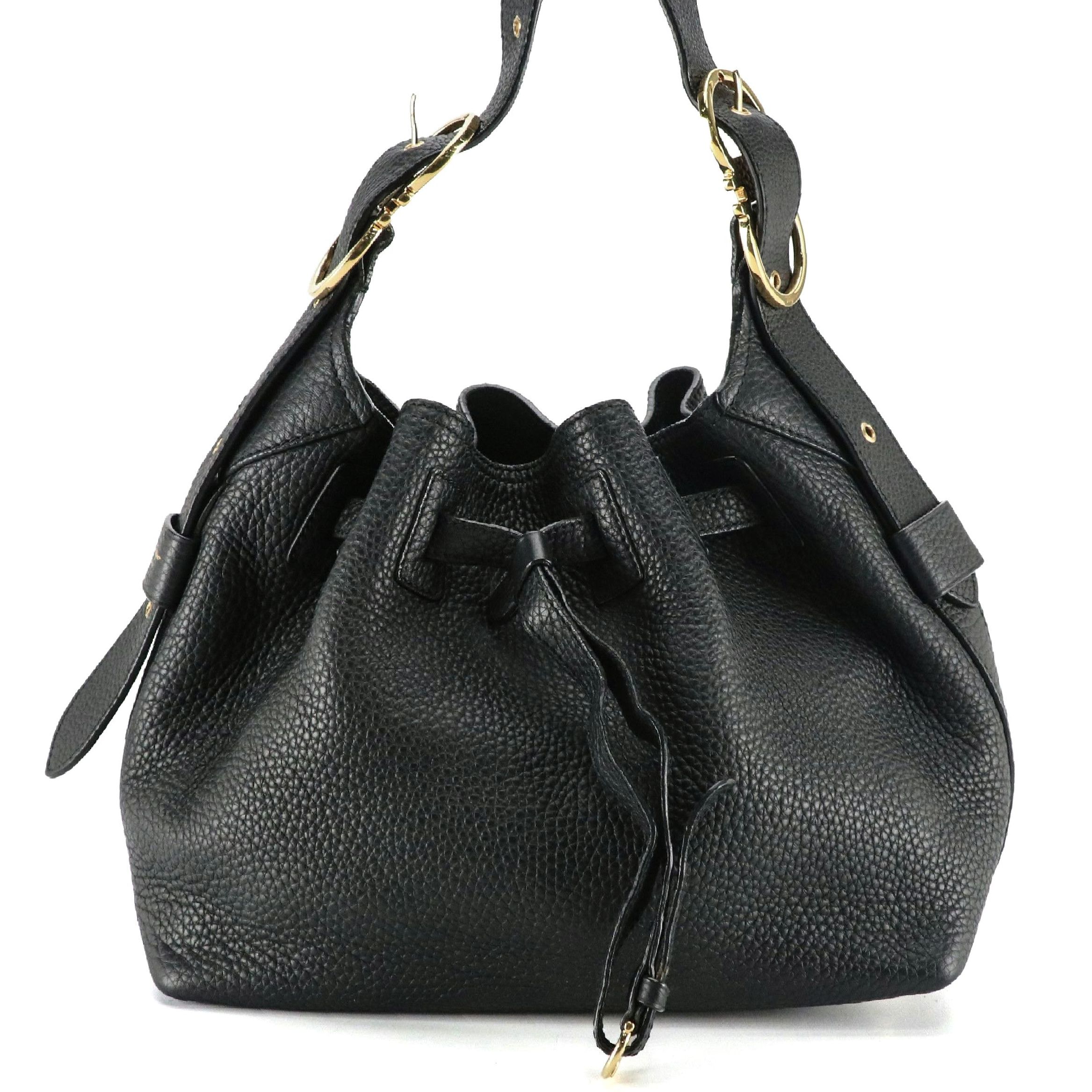 Salvatore Ferragamo Black Grain Leather Drawstring Crossbody Bag