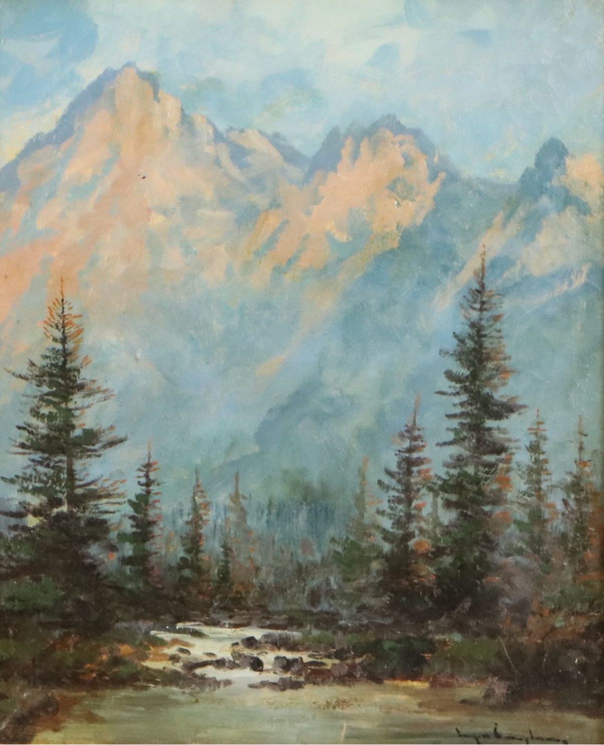 Mountainous Wooded Landscape Oil Painting, Circa 1940