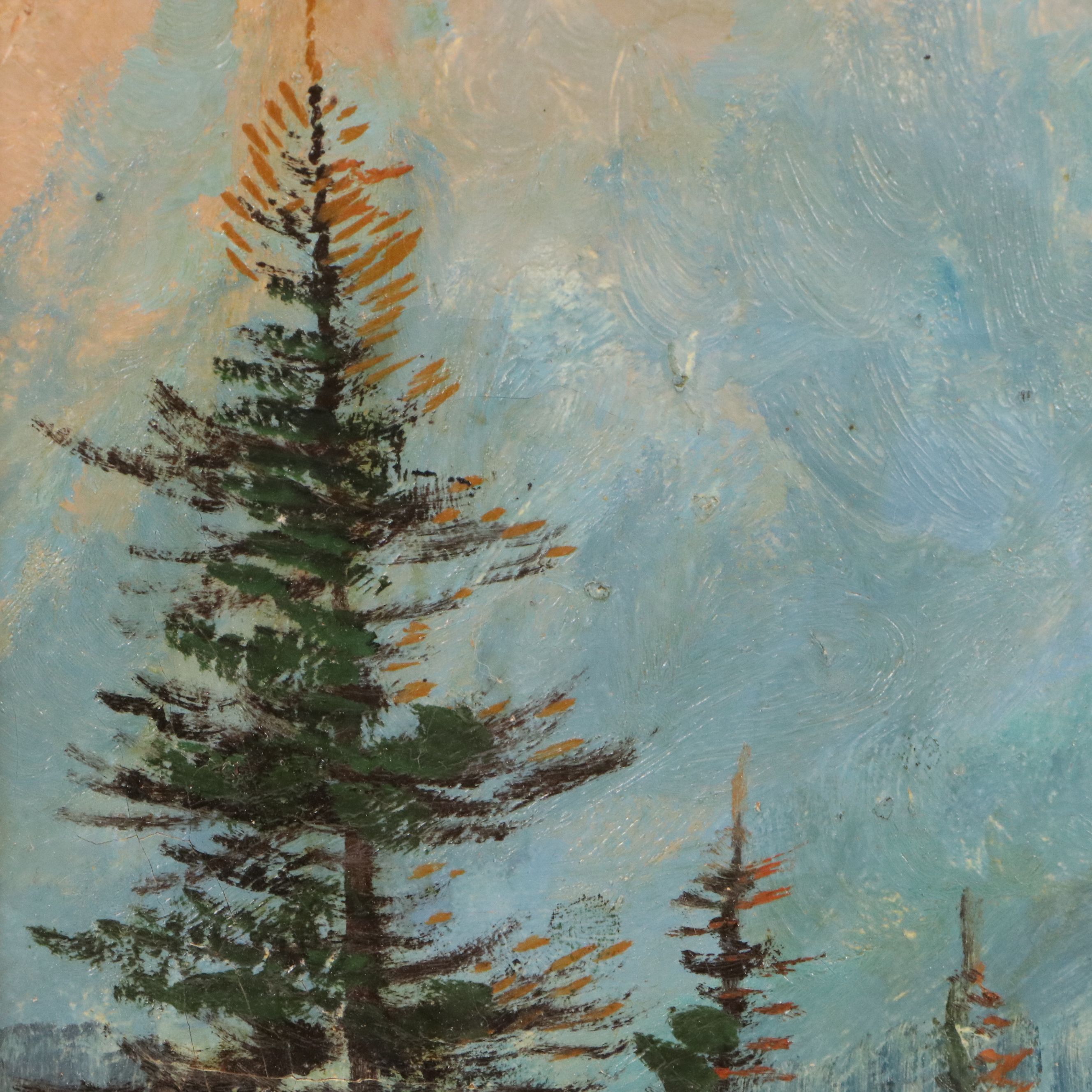 Mountainous Wooded Landscape Oil Painting, Circa 1940