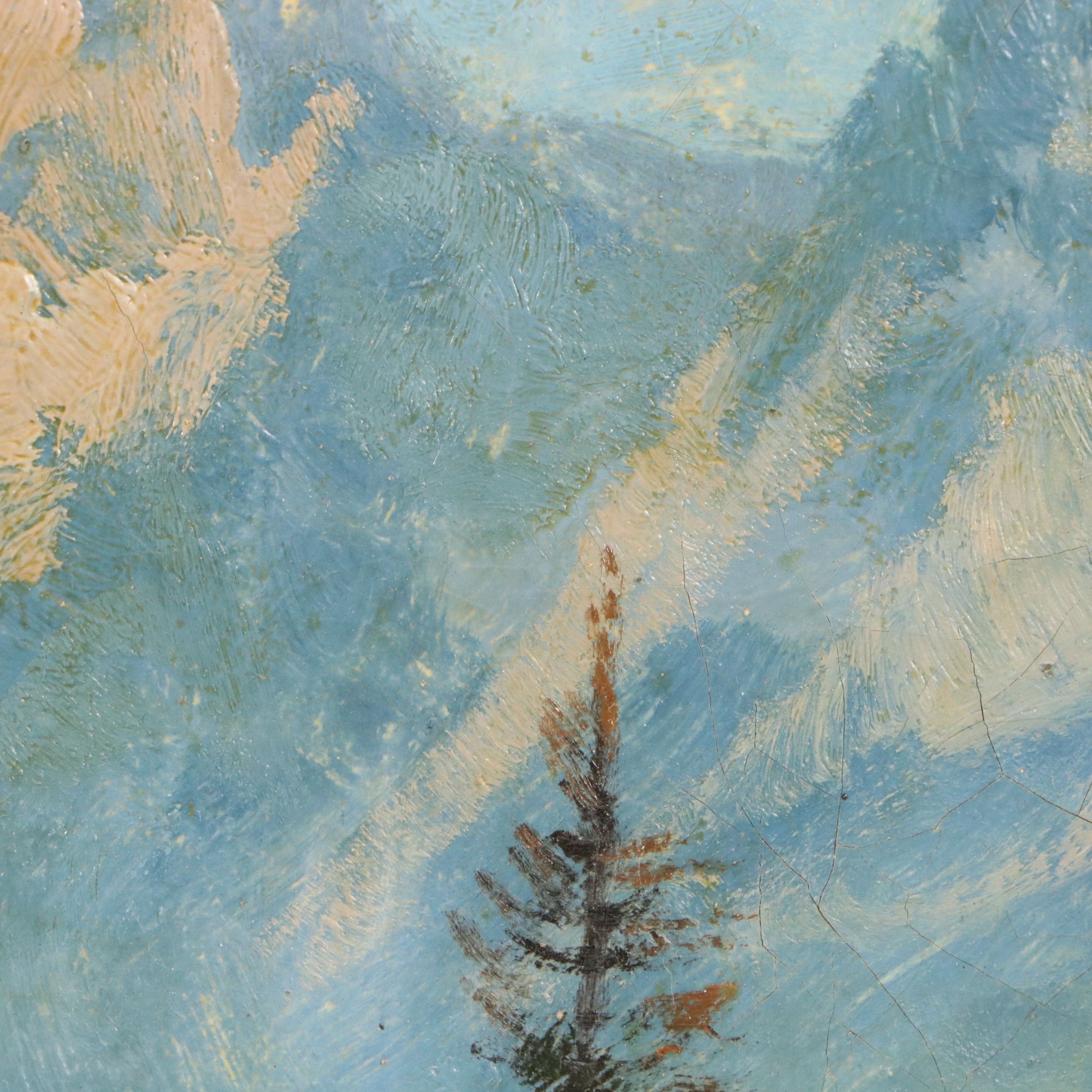 Mountainous Wooded Landscape Oil Painting, Circa 1940