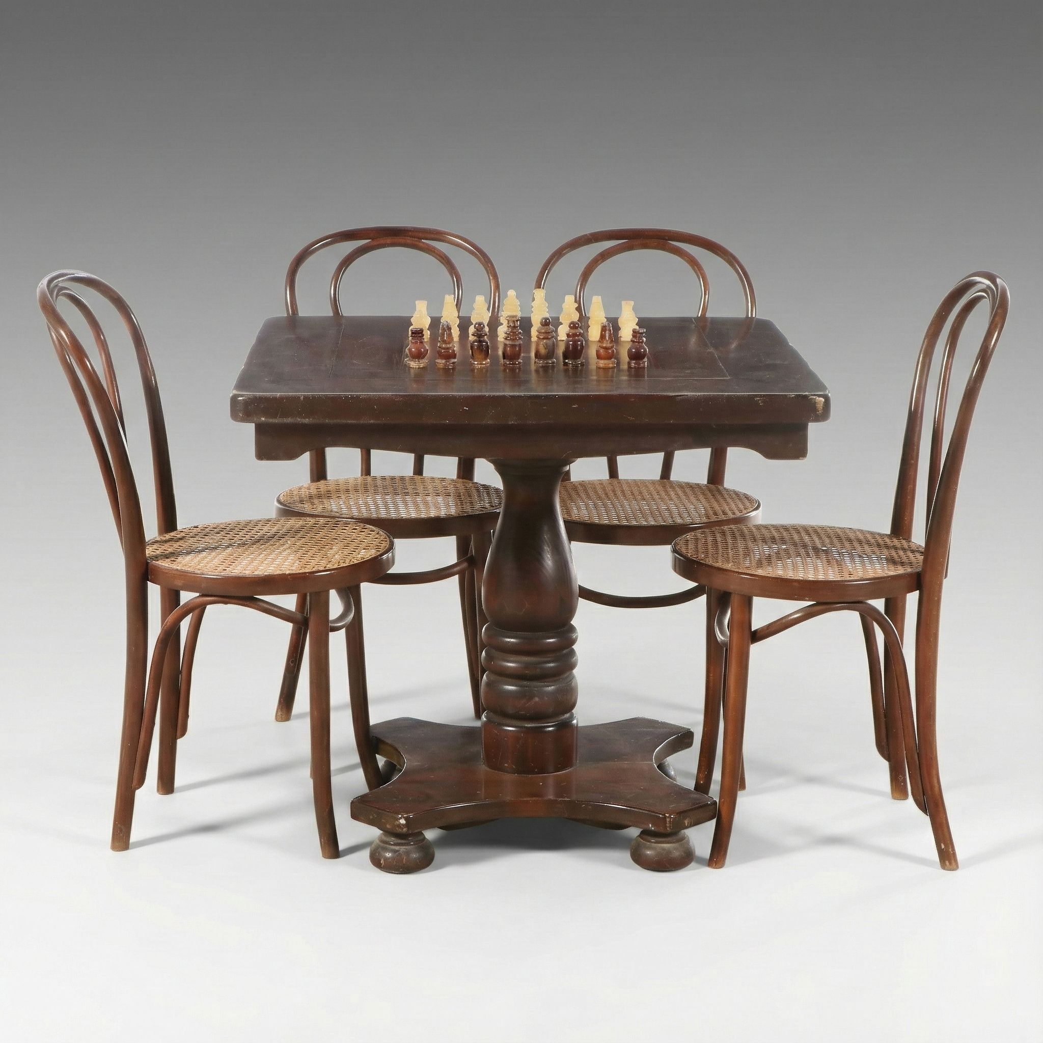 Kling Furniture Walnut Finish Games Table with Bentwood and Cane Bistro Chairs