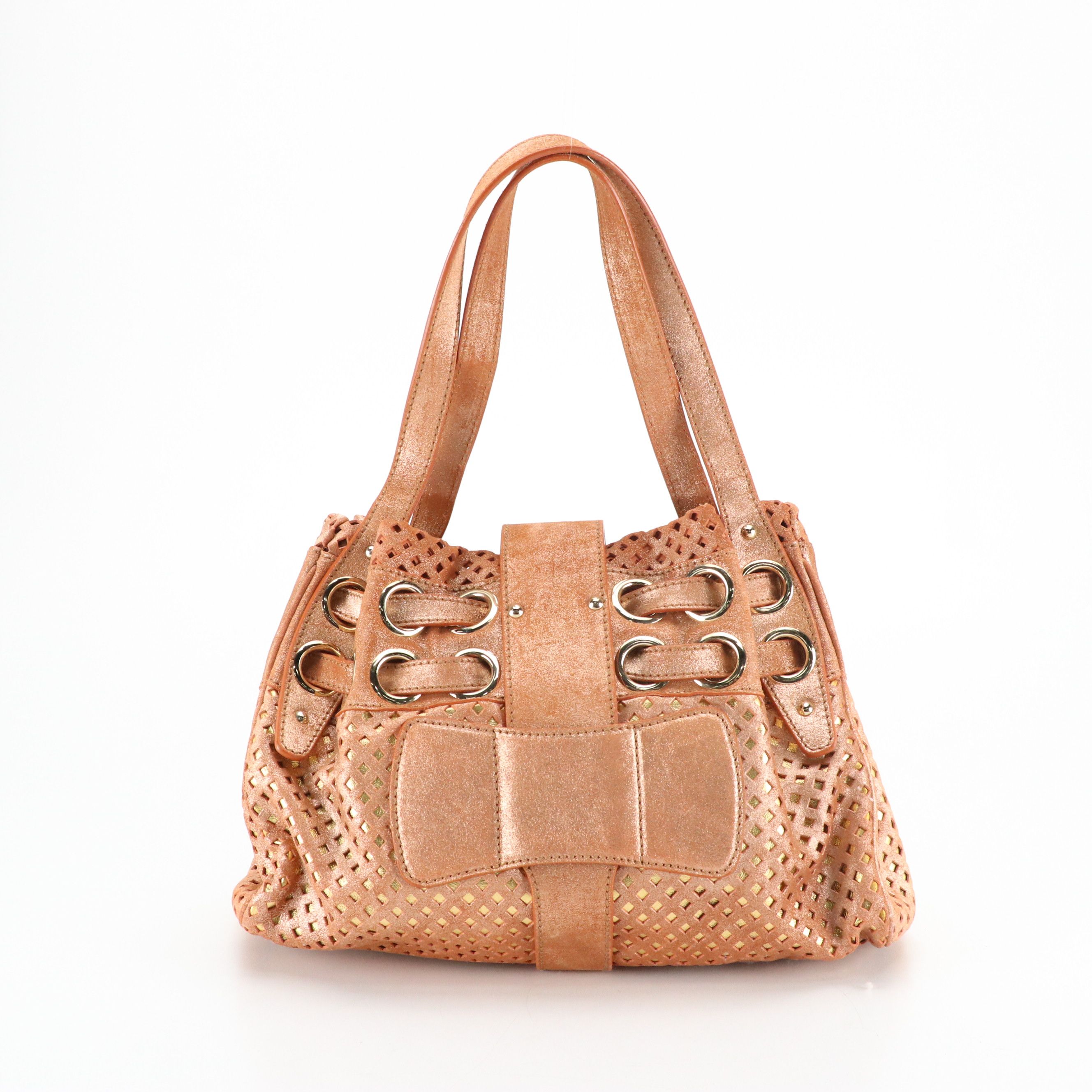 Jimmy Choo Laser Cut Metallic Bicolor Leather Shoulder Bag