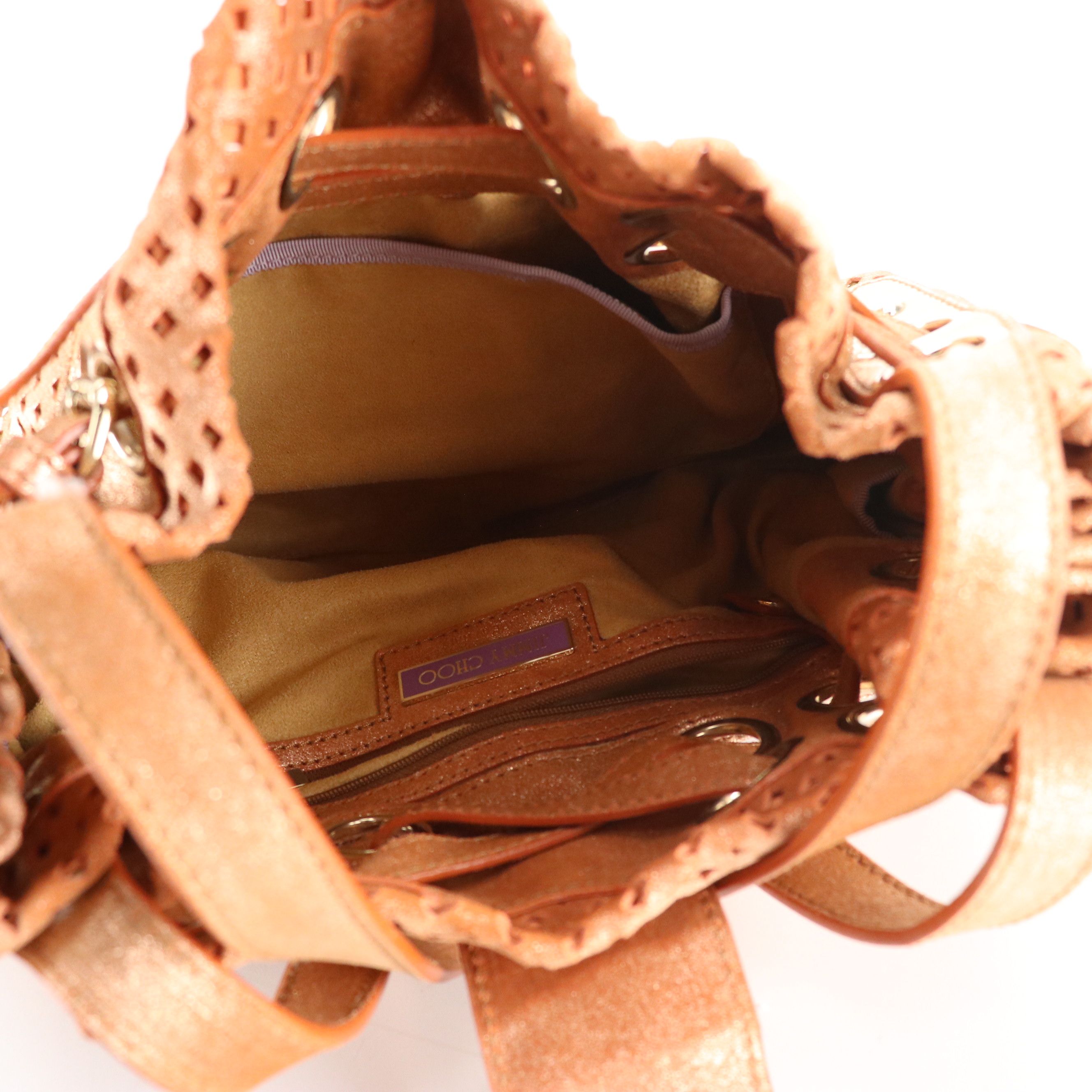 Jimmy Choo Laser Cut Metallic Bicolor Leather Shoulder Bag