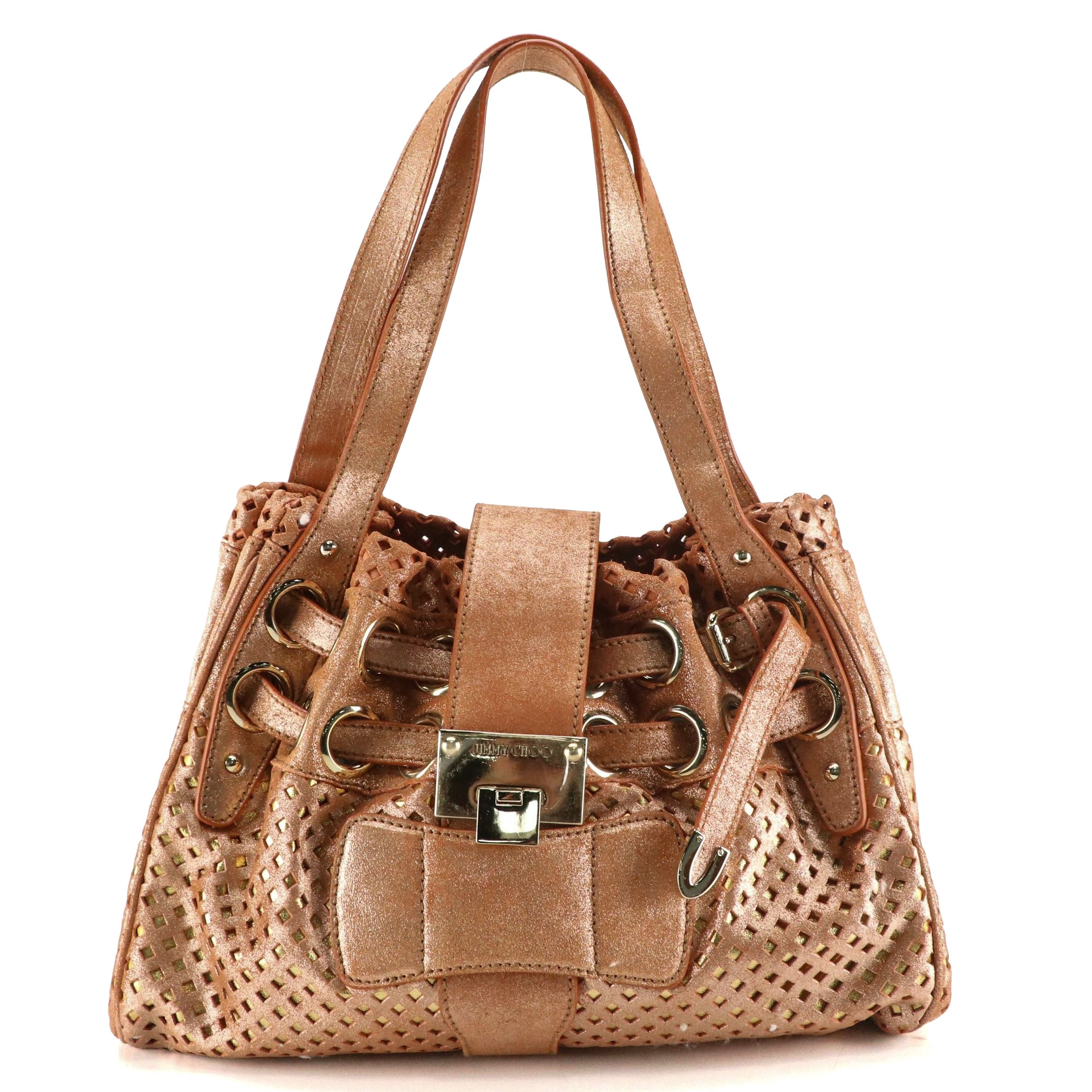 Jimmy Choo Laser Cut Metallic Bicolor Leather Shoulder Bag
