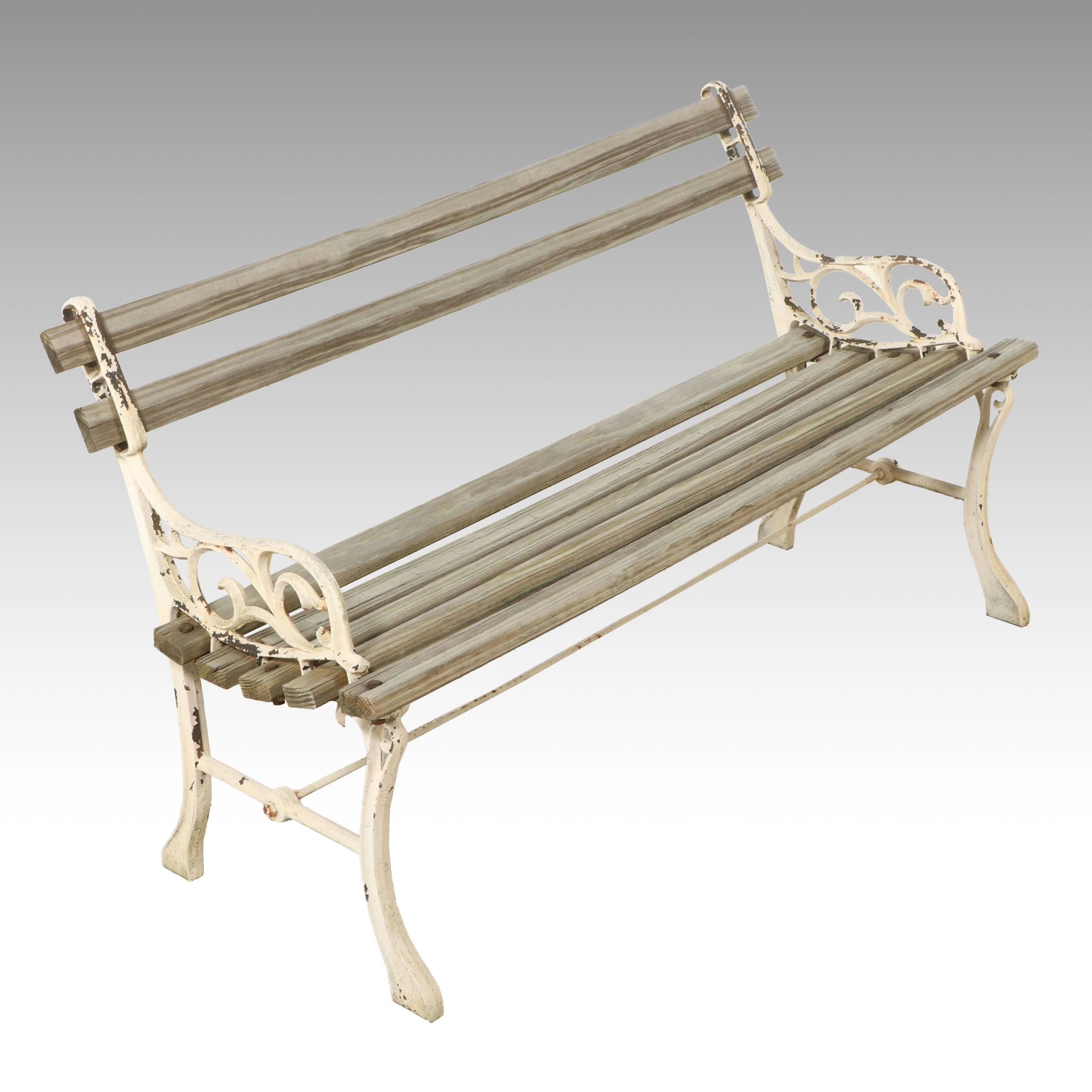 Victorian Style Cast Iron and Slat Wood Bench, Vintage