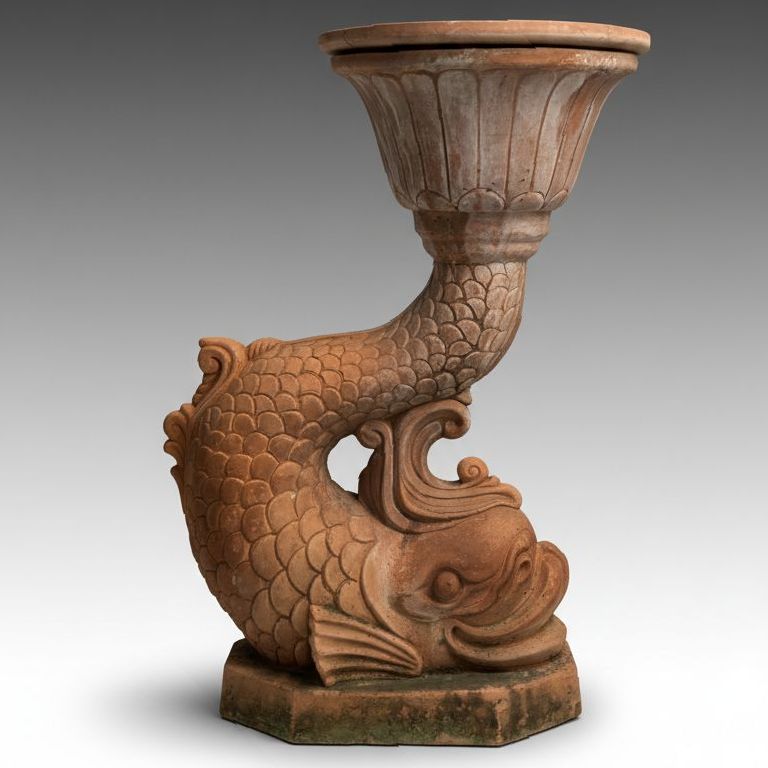 Italianate Terracotta Dolphin Garden Planter, Vintage