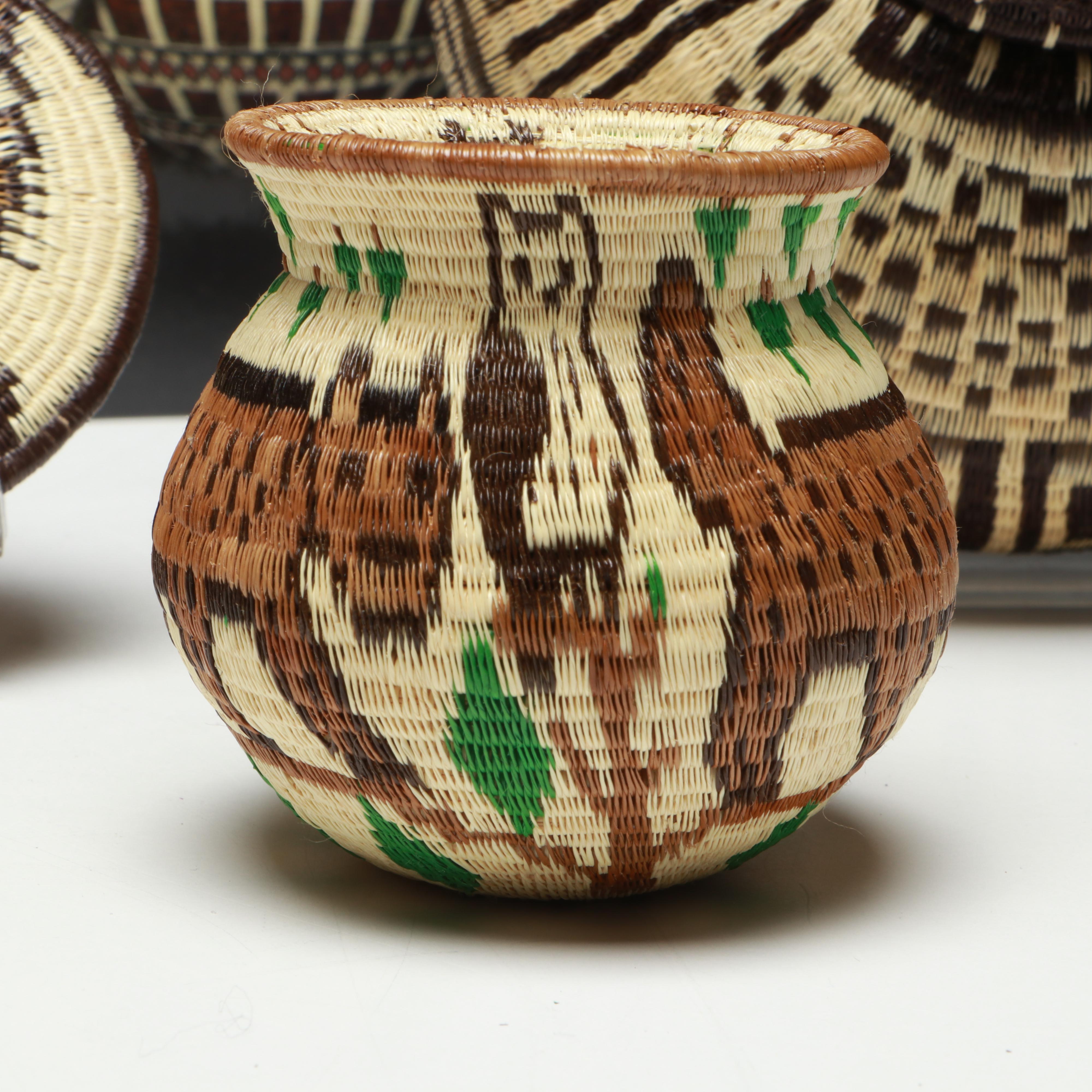 Panamanian Emberá-Wounaan Chunga Fiber Figural Adornments and Basket