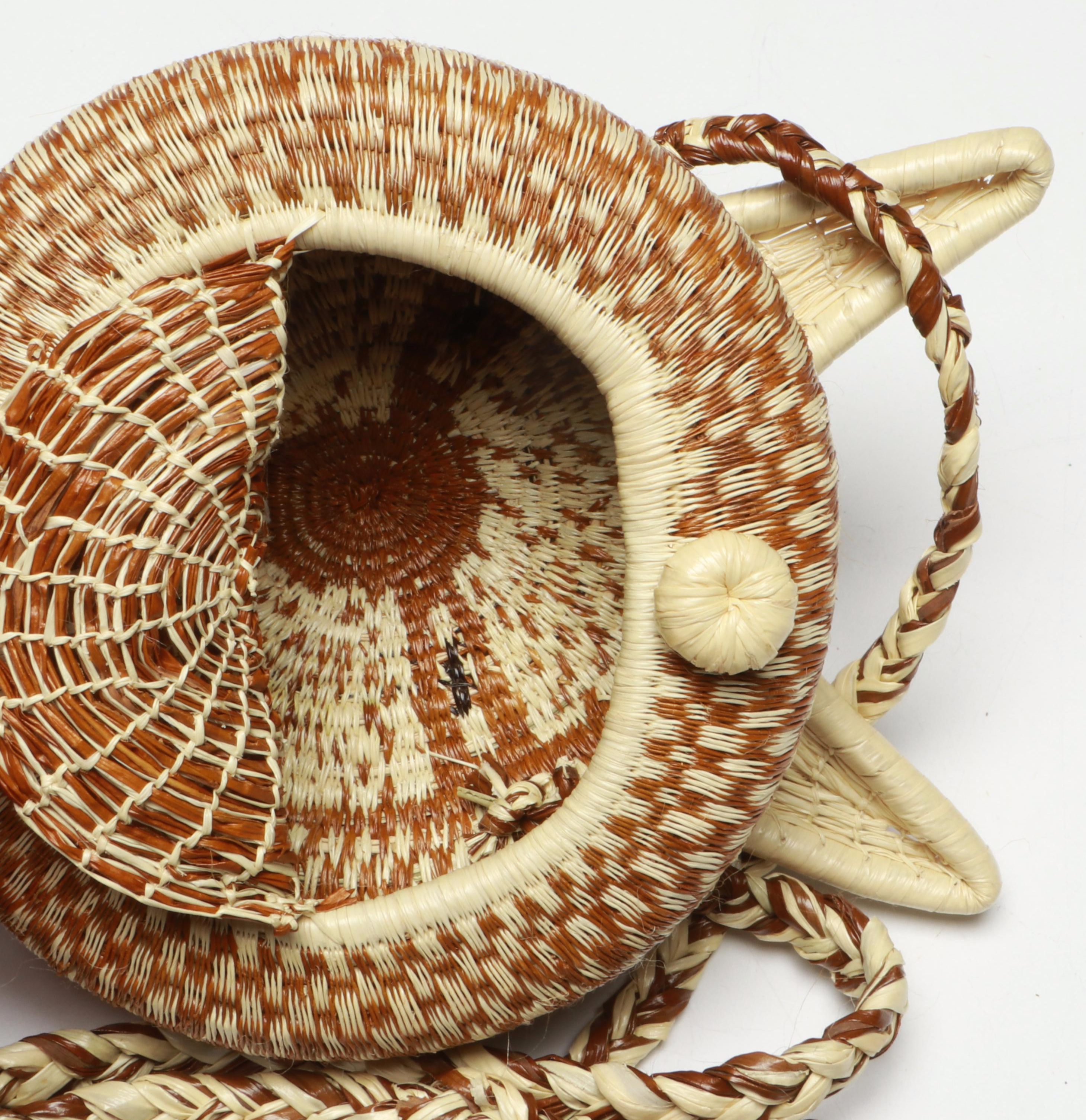 Panamanian Emberá-Wounaan Chunga Fiber Figural Adornments and Basket