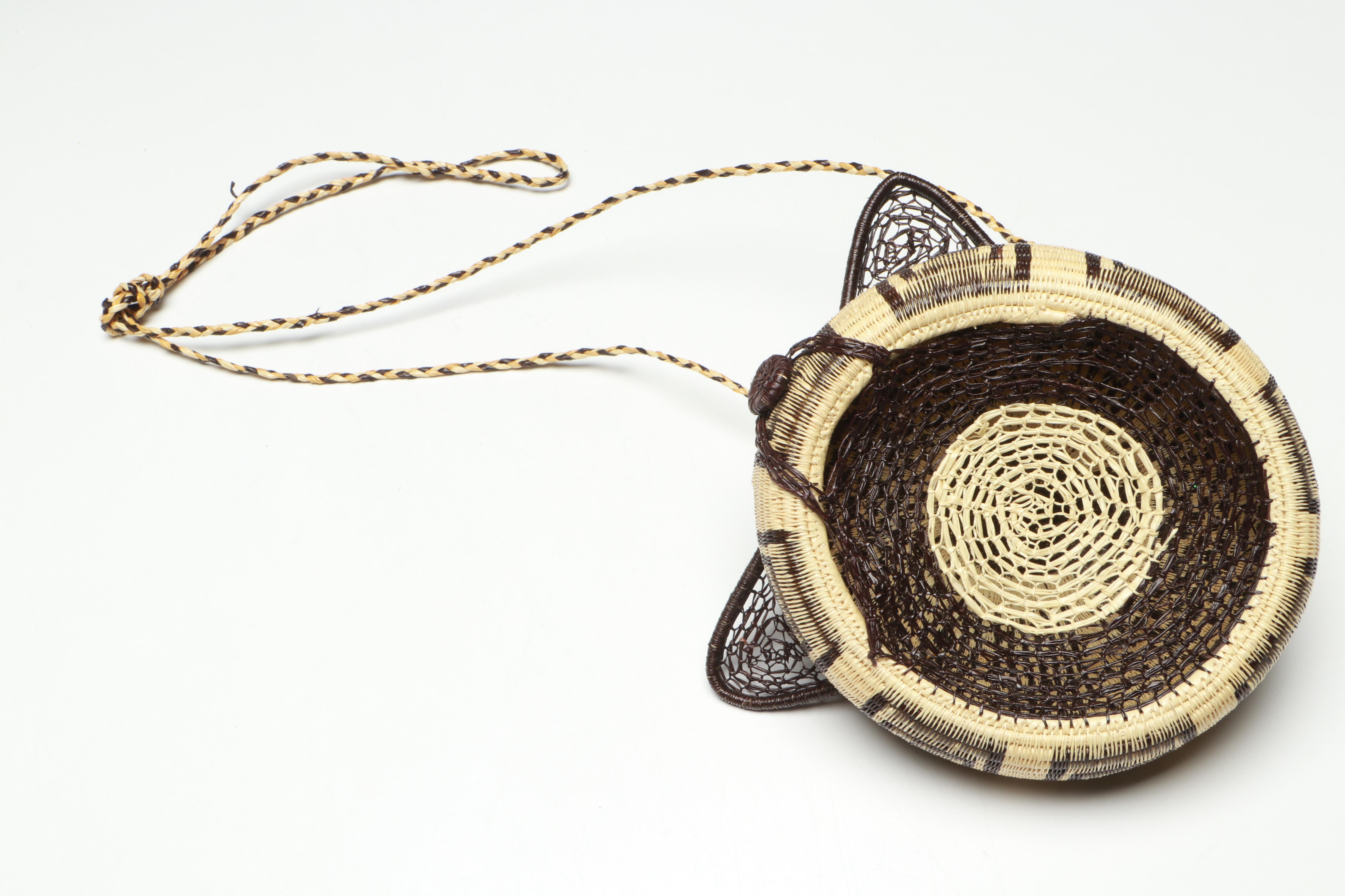 Panamanian Emberá-Wounaan Chunga Fiber Figural Adornments and Basket