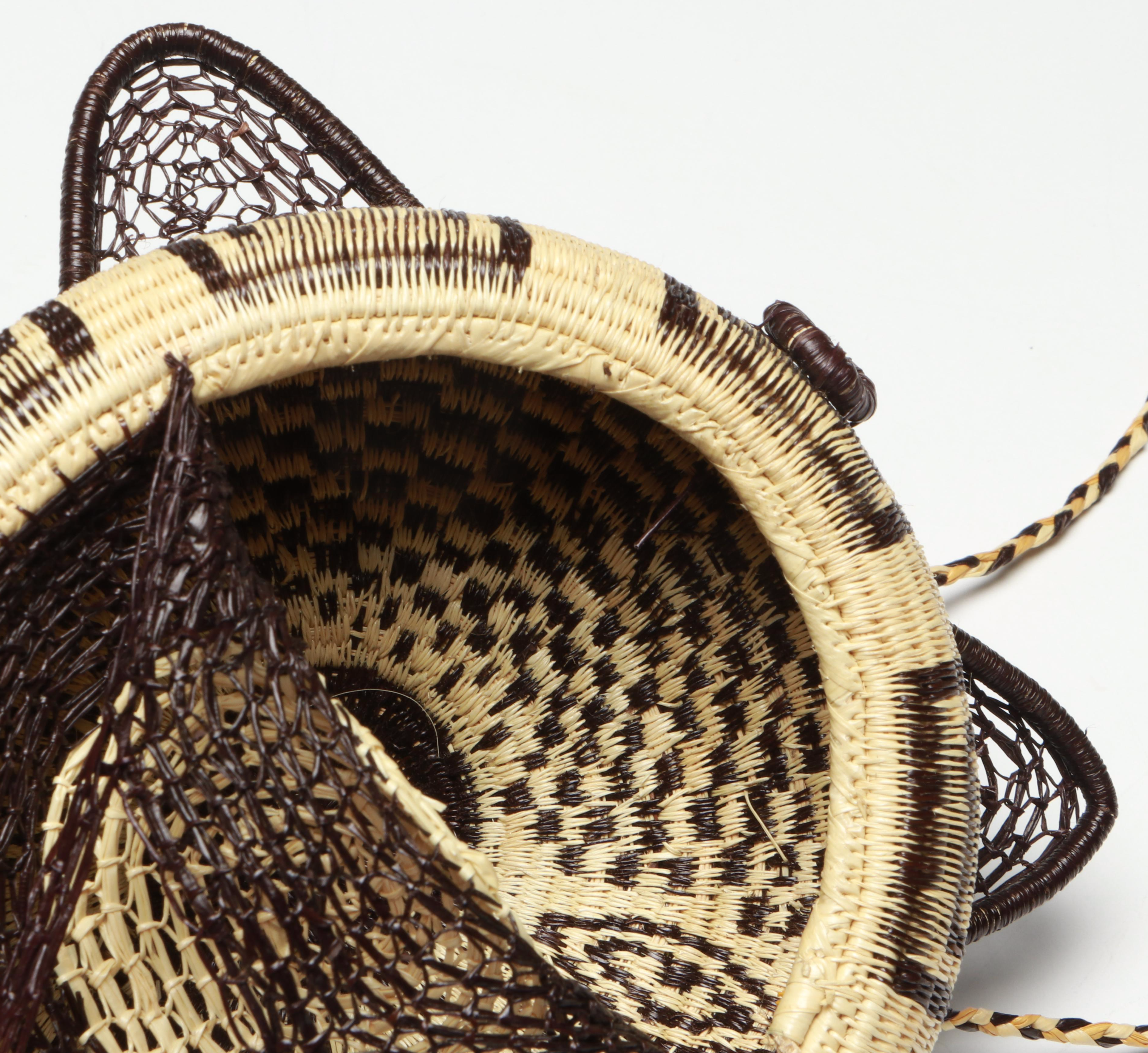 Panamanian Emberá-Wounaan Chunga Fiber Figural Adornments and Basket