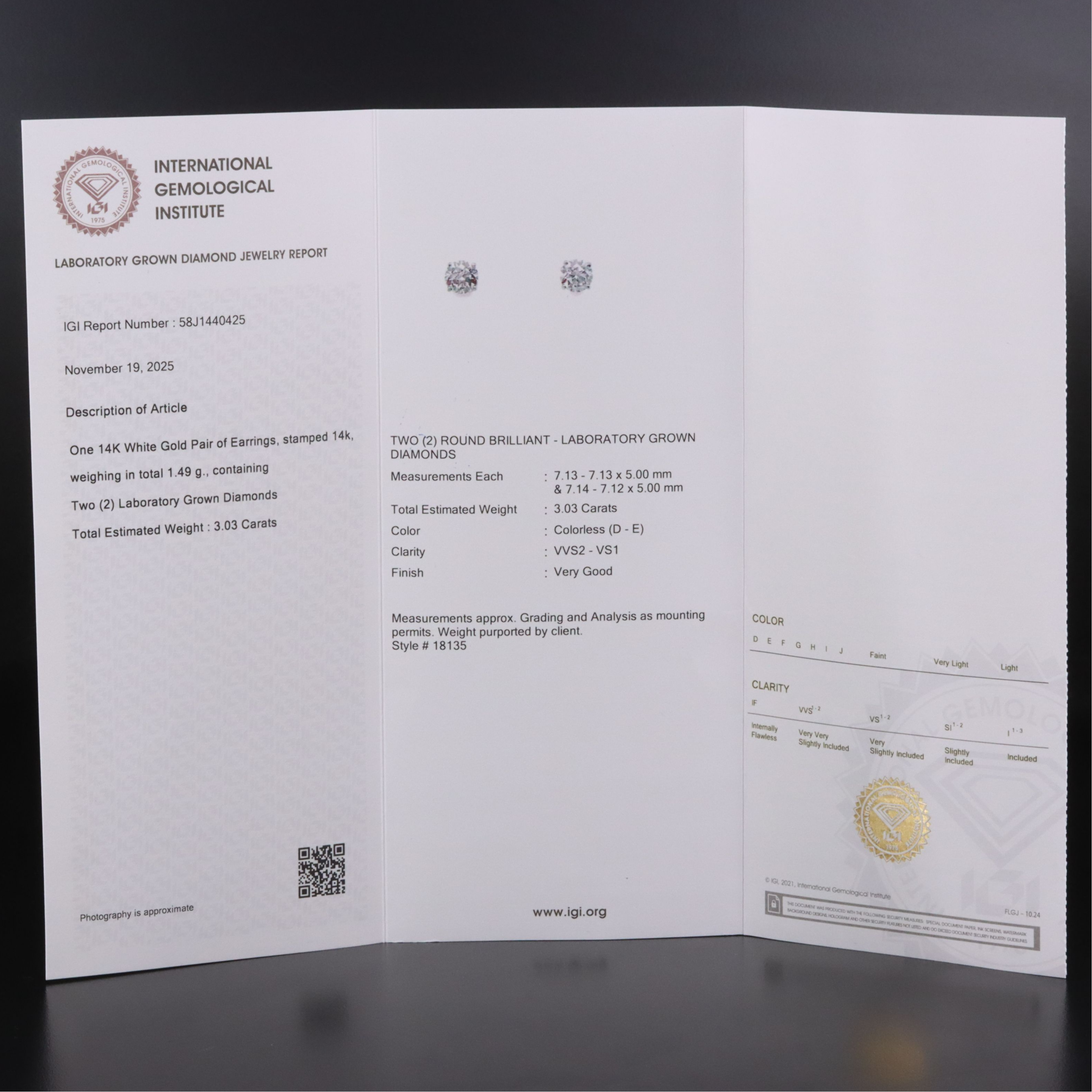 14K 3.03 CTW Lab Grown Diamond Martini Stud Earrings with IGI Jewelry Report