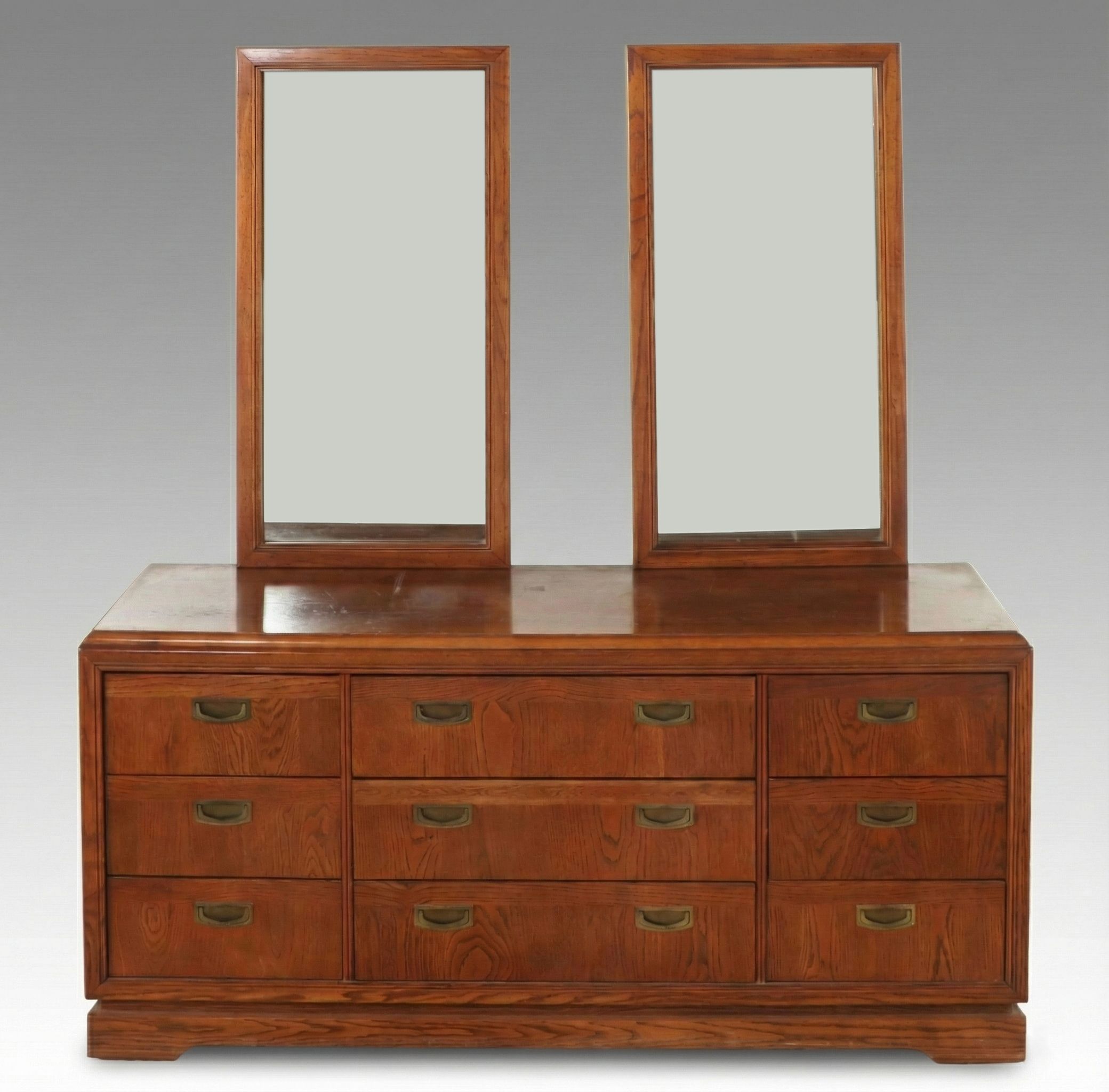 Bassett Mid Century Modern Campaign Style Oak Dresser