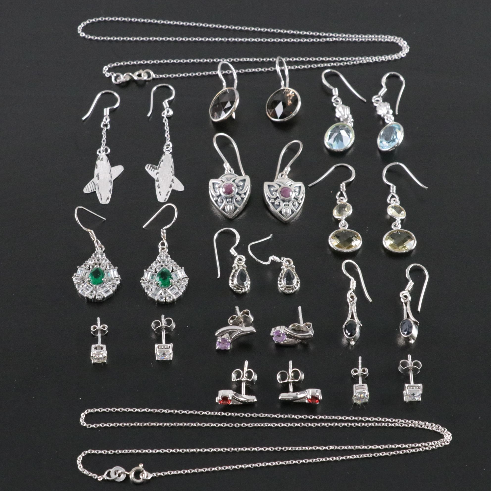 14 Assorted Sterling Silver Earrings and Necklaces