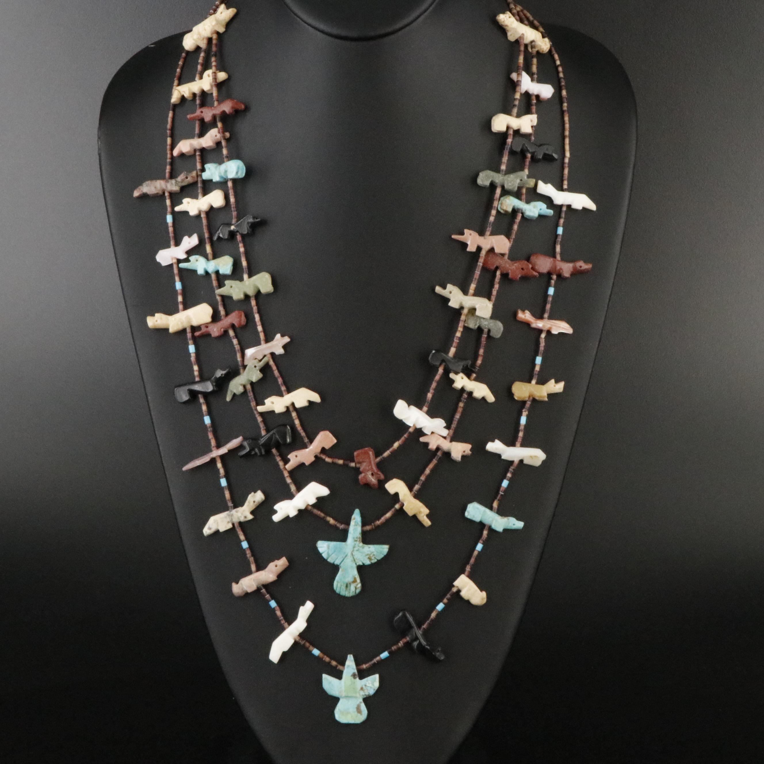 Southwestern Fetish Necklace Including Shell, Mother-of-Pearl and Turquoise