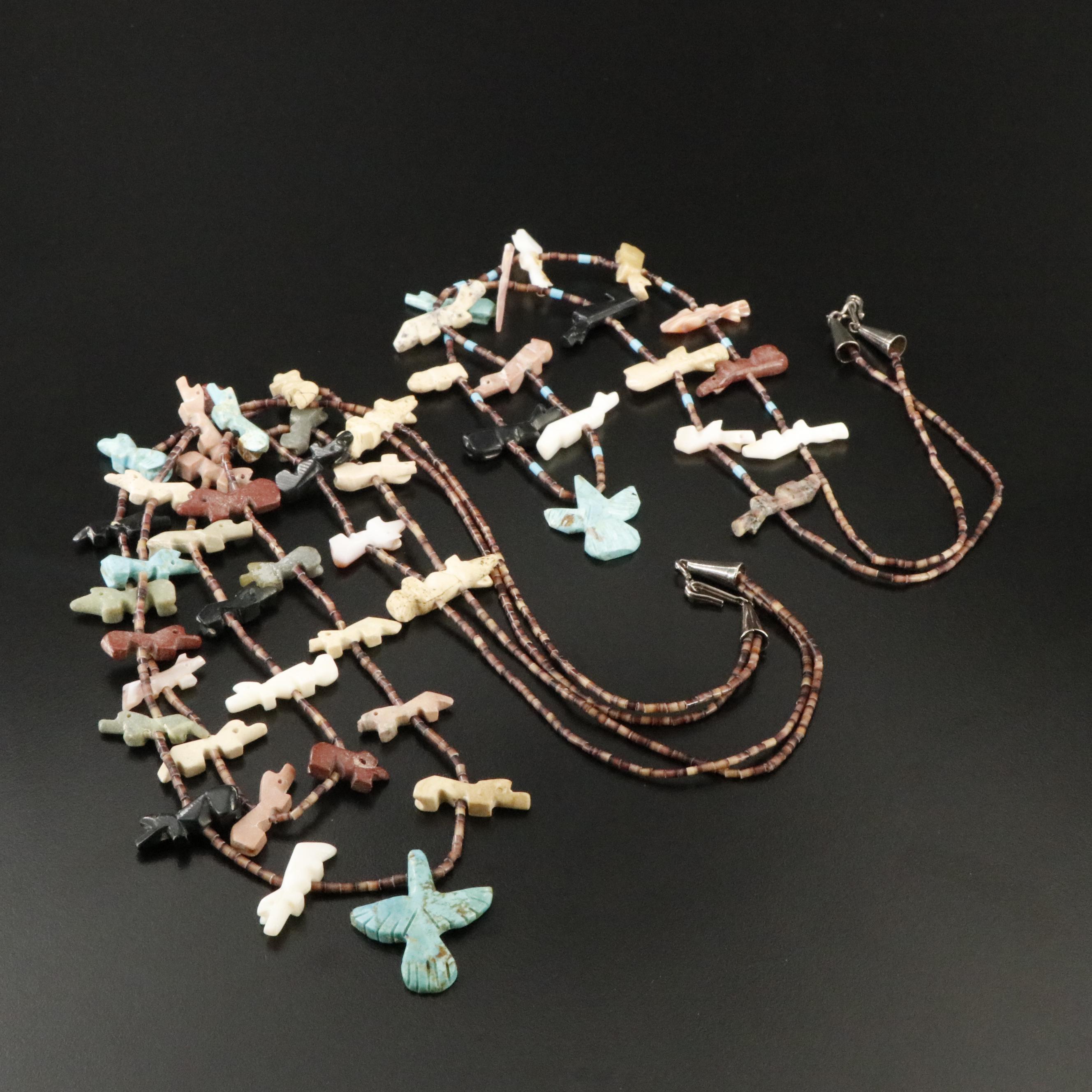 Southwestern Fetish Necklace Including Shell, Mother-of-Pearl and Turquoise