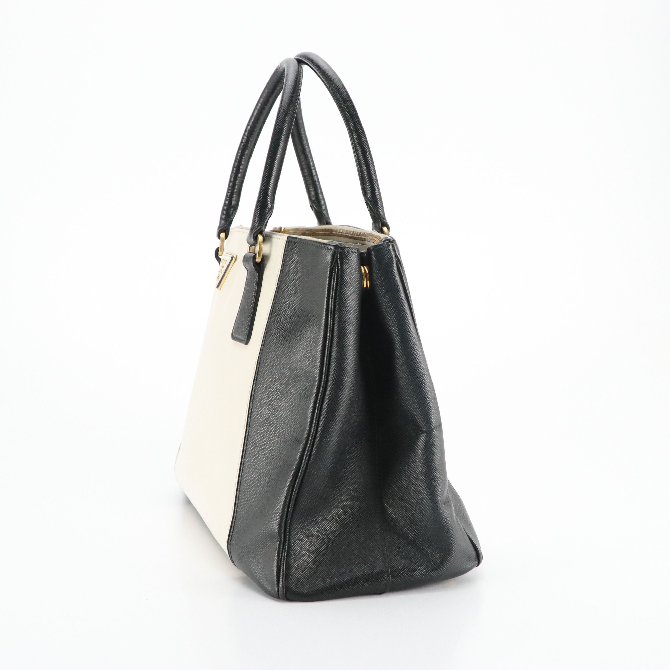 Prada Double Zip Galleria Tote in Dark Blue and White Saffiano Lux Leather