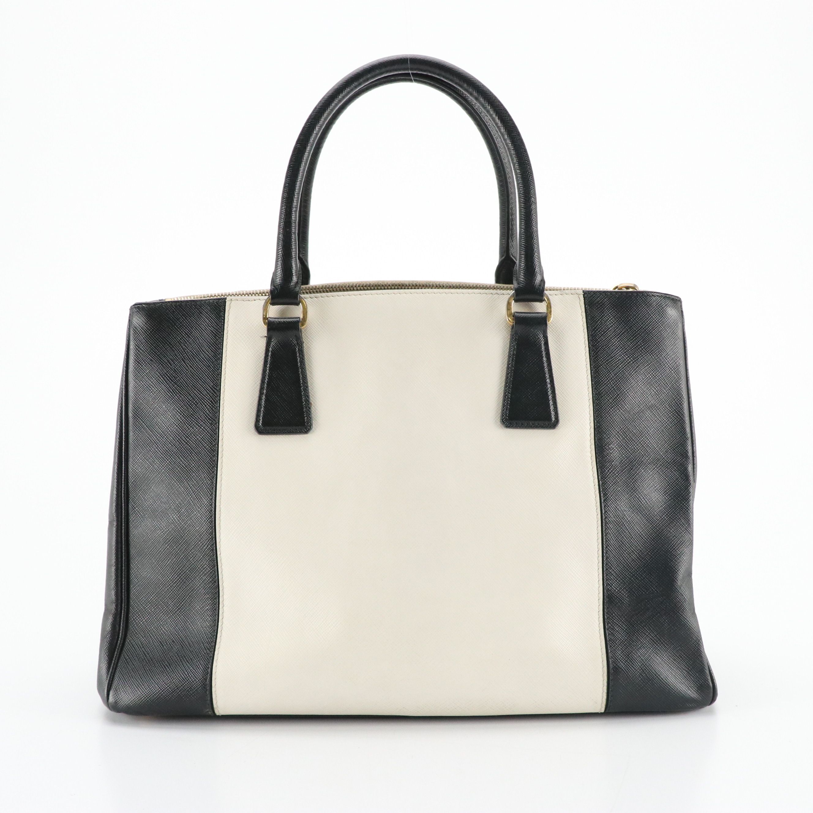 Prada Double Zip Galleria Tote in Dark Blue and White Saffiano Lux Leather