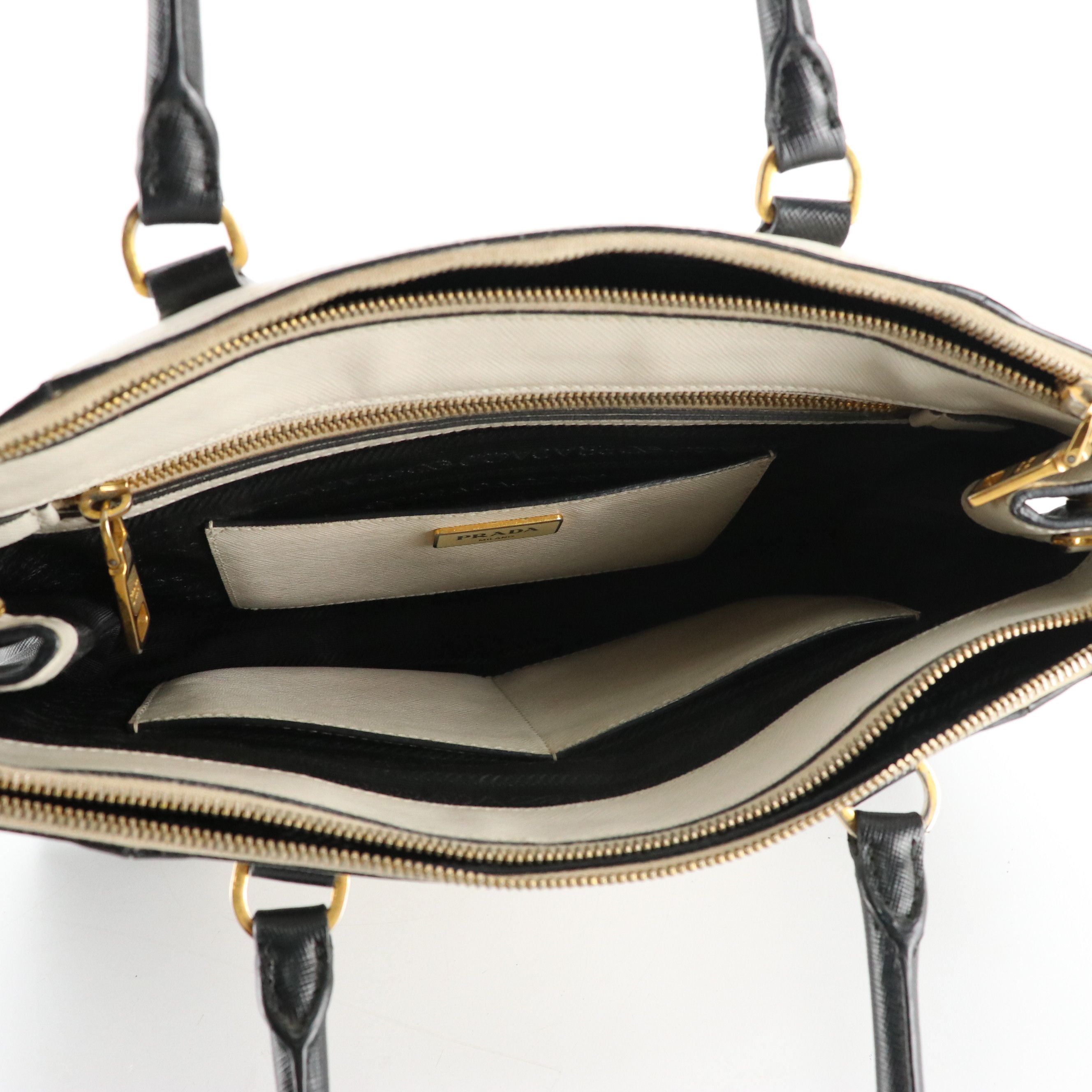 Prada Double Zip Galleria Tote in Dark Blue and White Saffiano Lux Leather