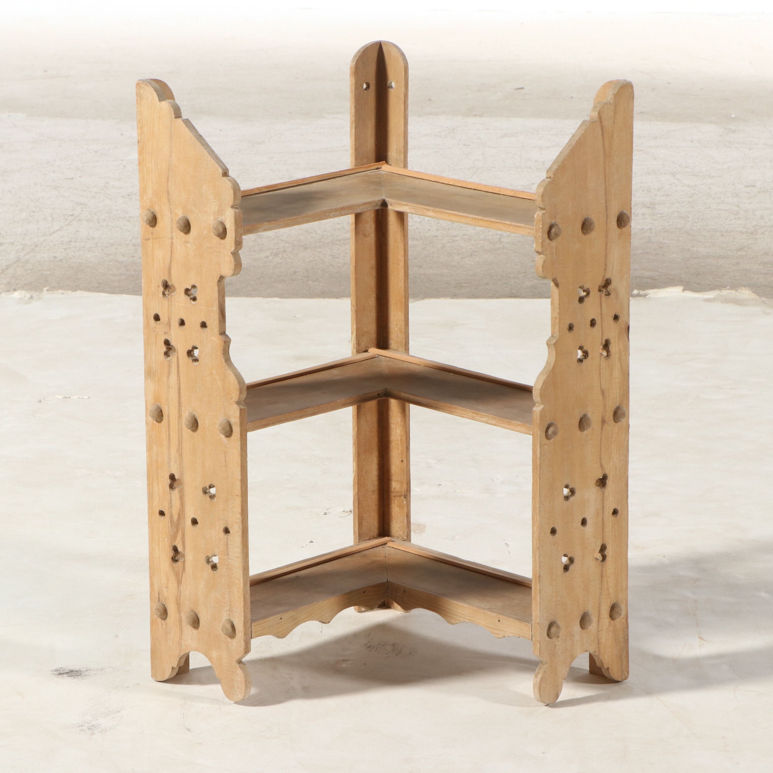 Scandinavian Style Carved Wood Corner Wall Shelf