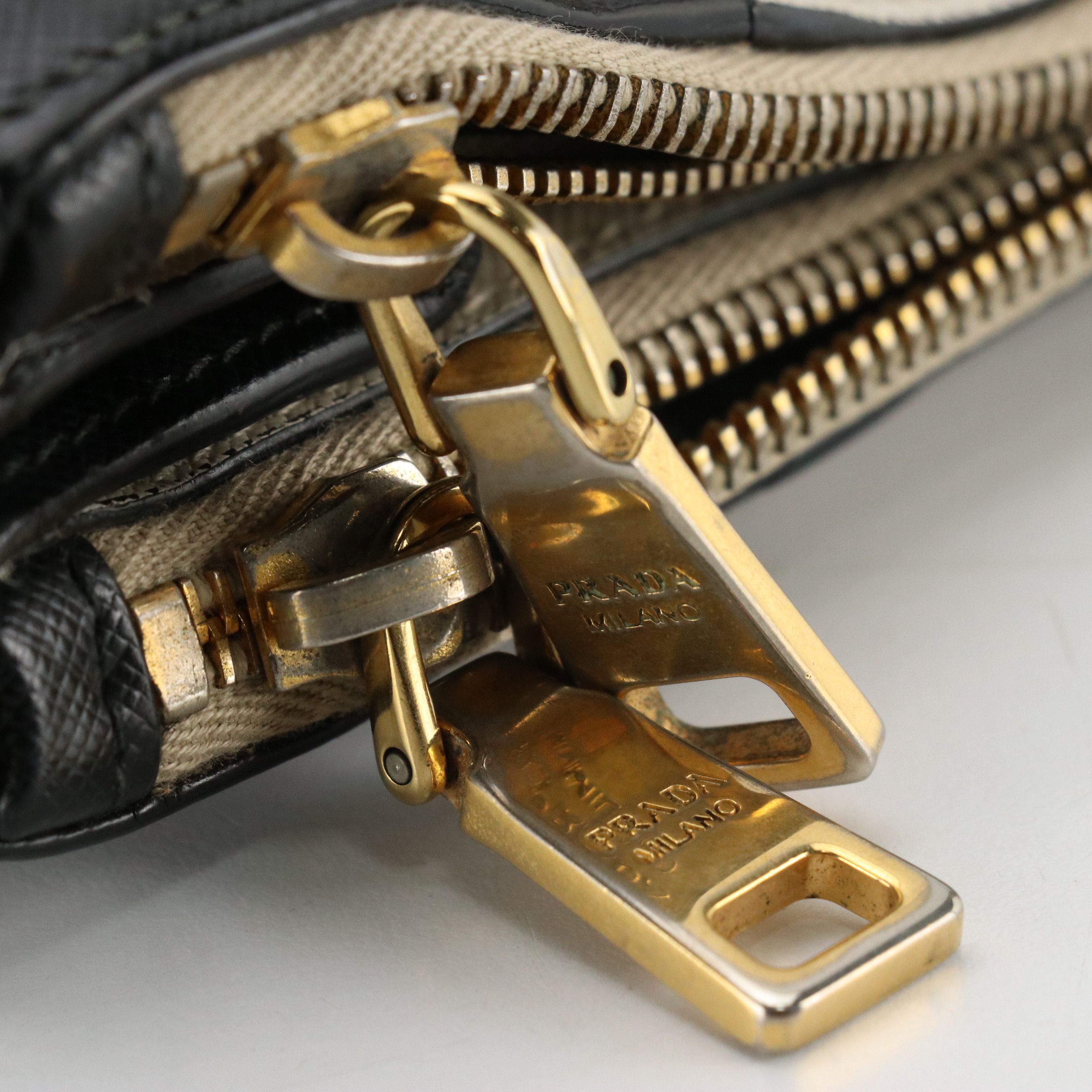 Prada Double Zip Galleria Tote in Dark Blue and White Saffiano Lux Leather