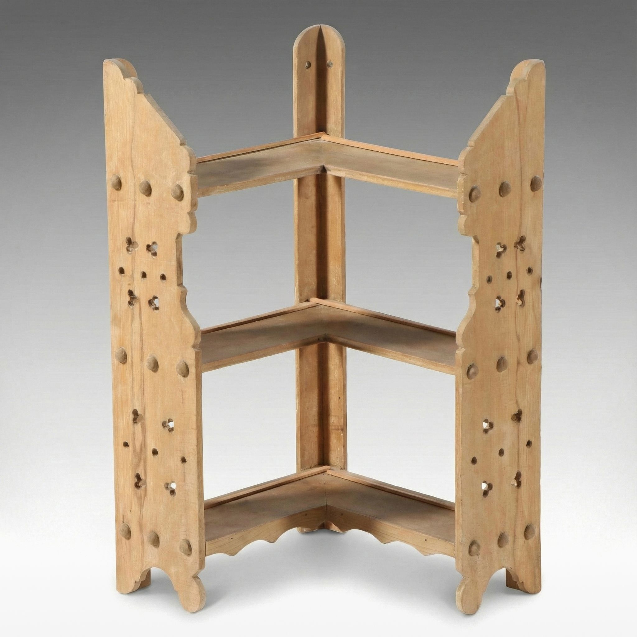 Scandinavian Style Carved Wood Corner Wall Shelf