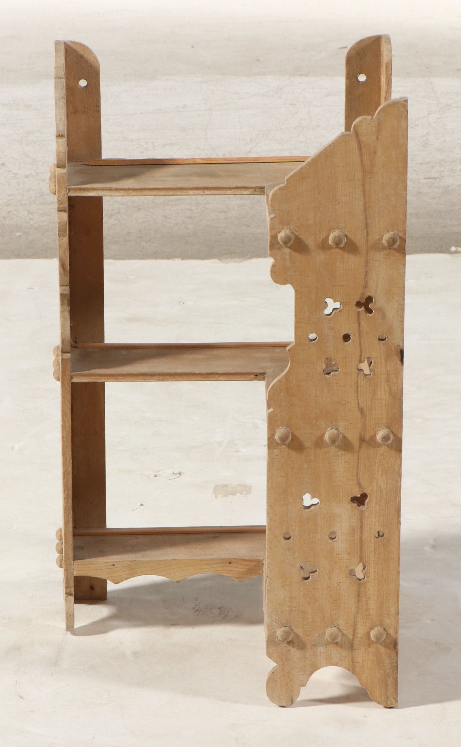 Scandinavian Style Carved Wood Corner Wall Shelf