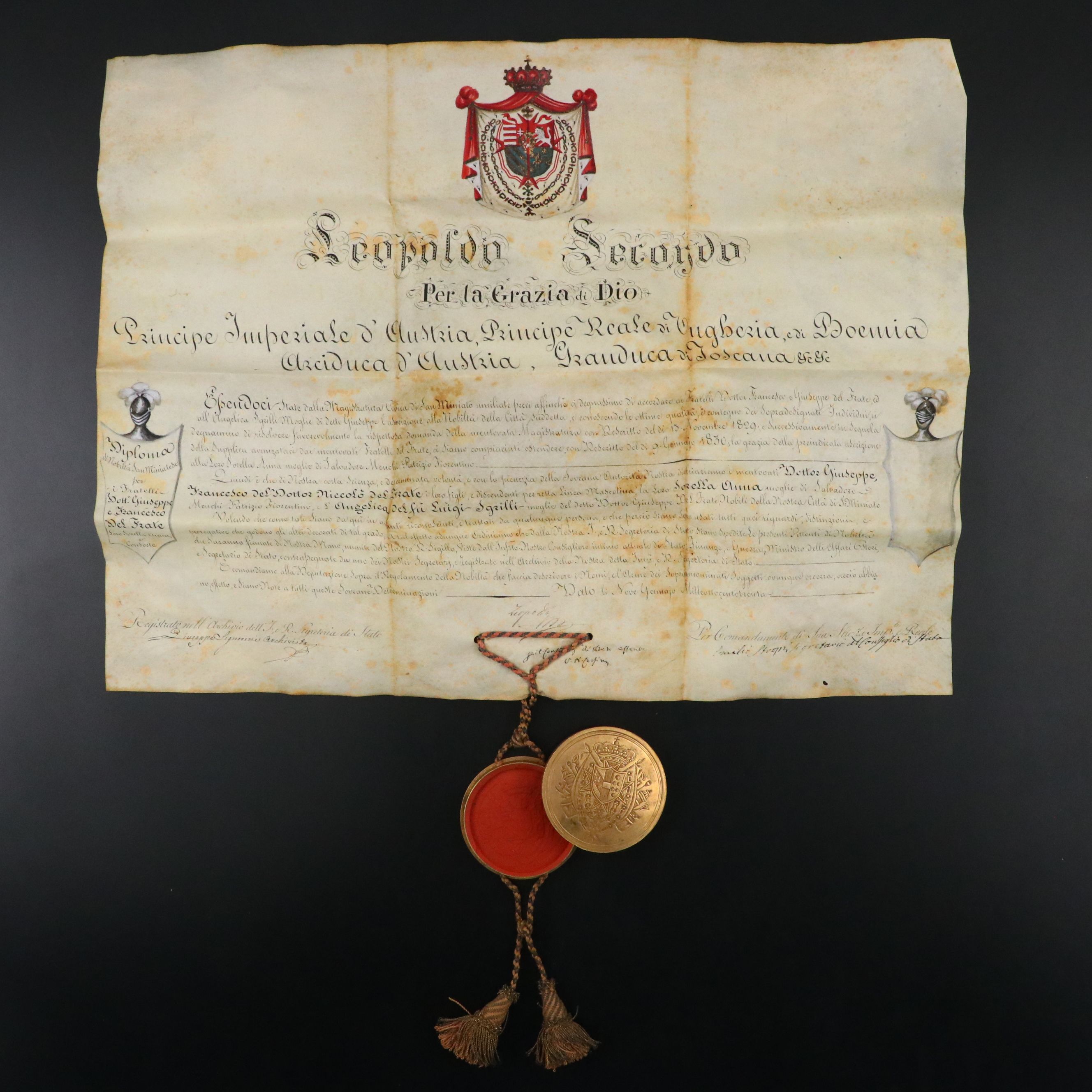 Grant of Status Document from the Reign of Leopold II with Wax Seal, 1830