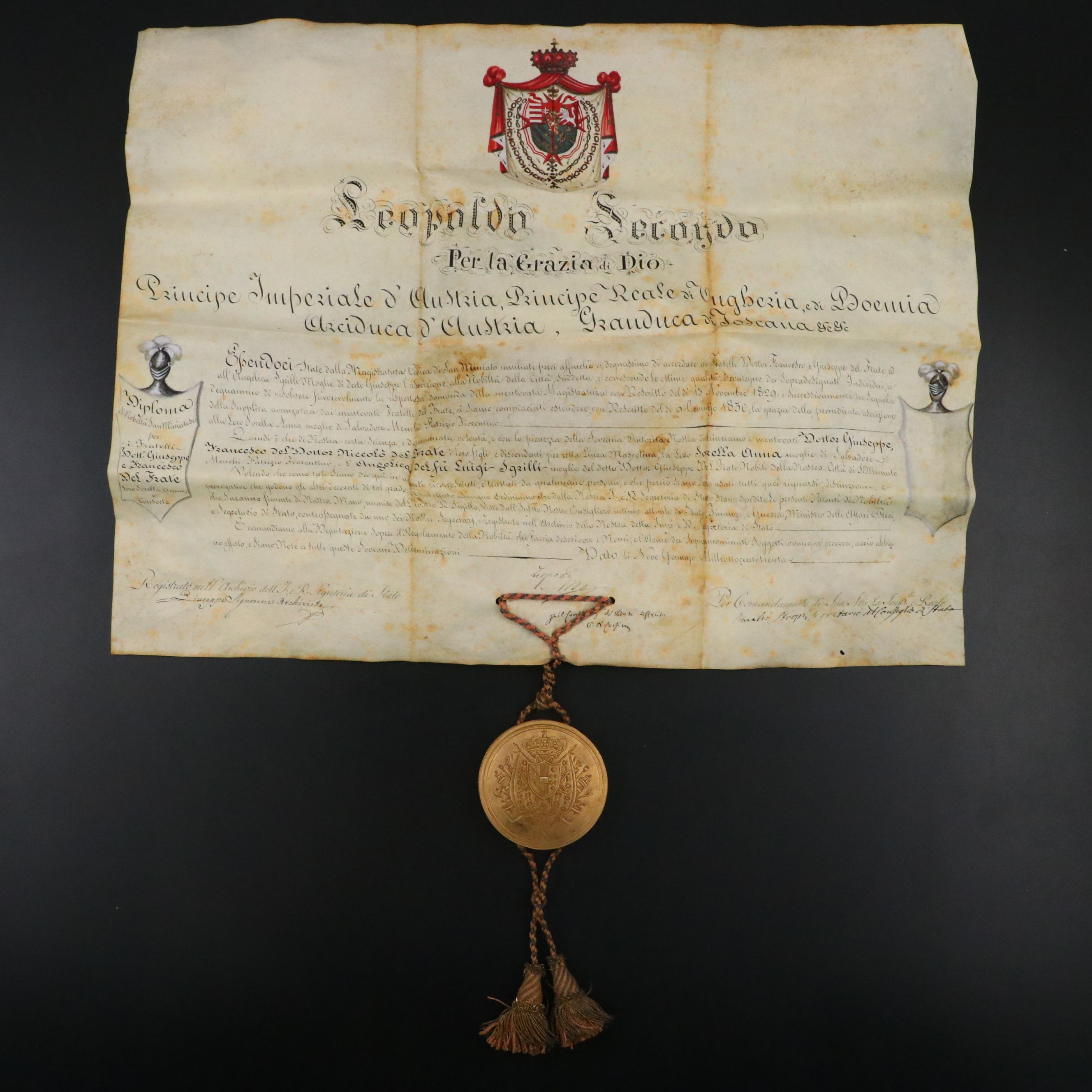 Grant of Status Document from the Reign of Leopold II with Wax Seal, 1830